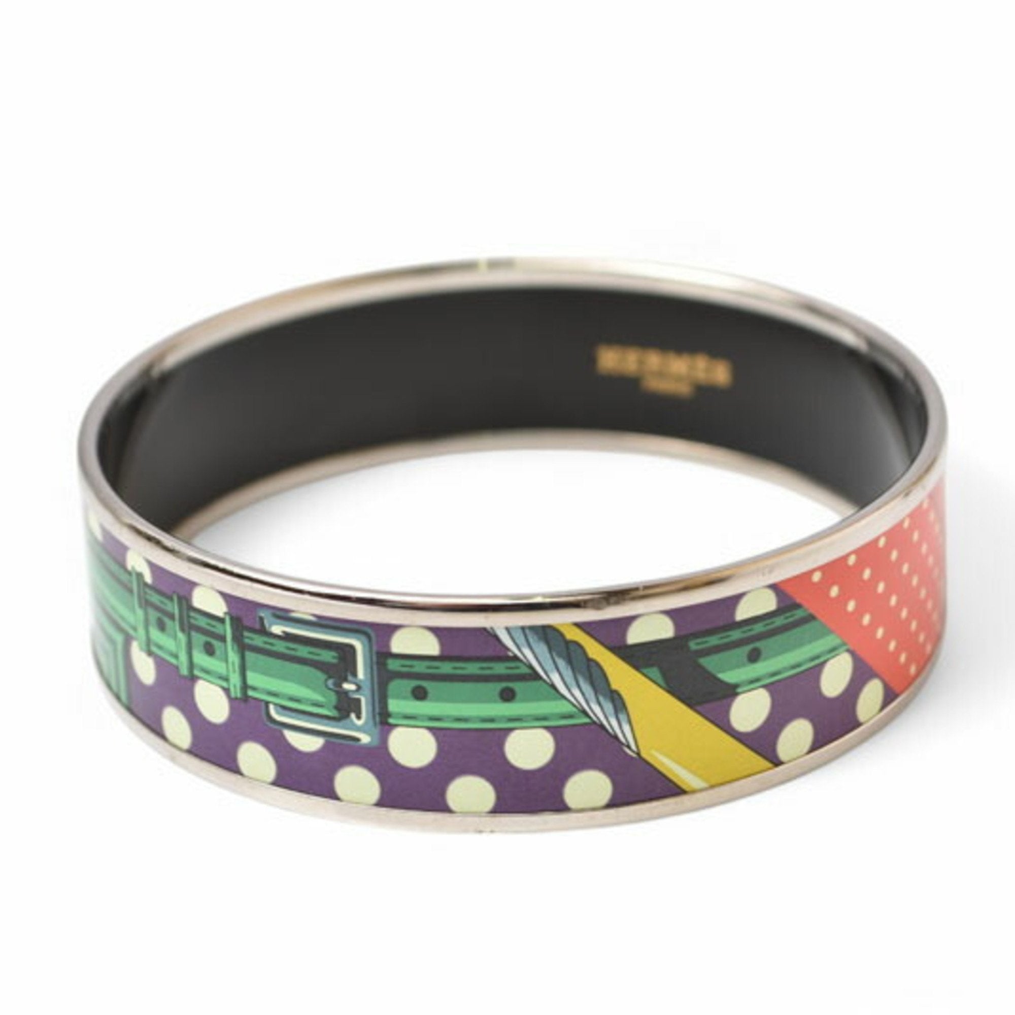 Belt Motif Bracelet Enamel and Leather Green Purple Red