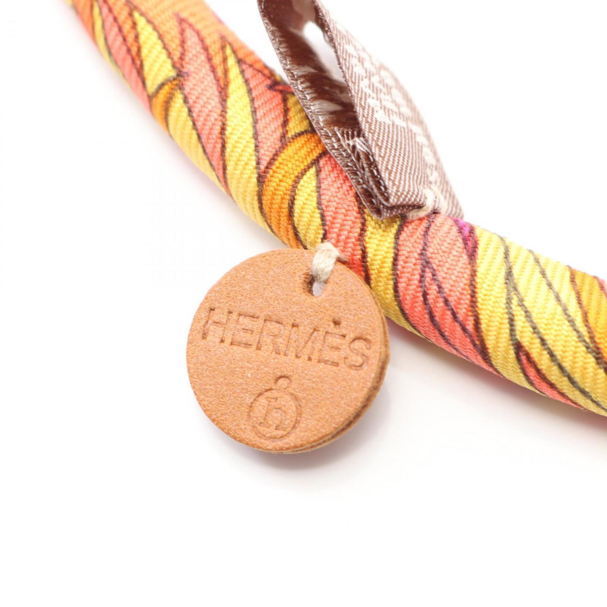 Bride De Soie Necklace Leather and Silk Multi Color Orange