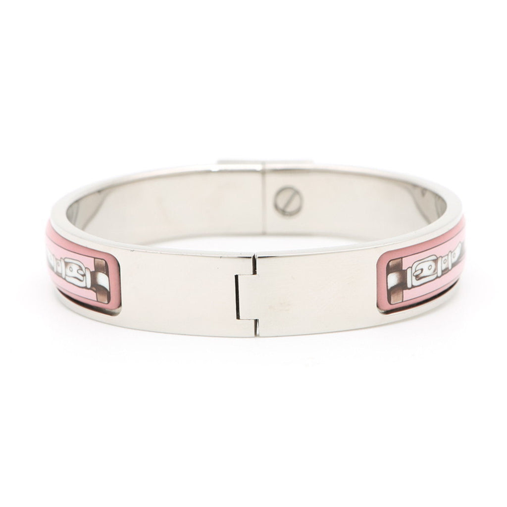 Bangle Metal Enamel Click-Clack Lock Mini Pink Gold and Silver Bracelet