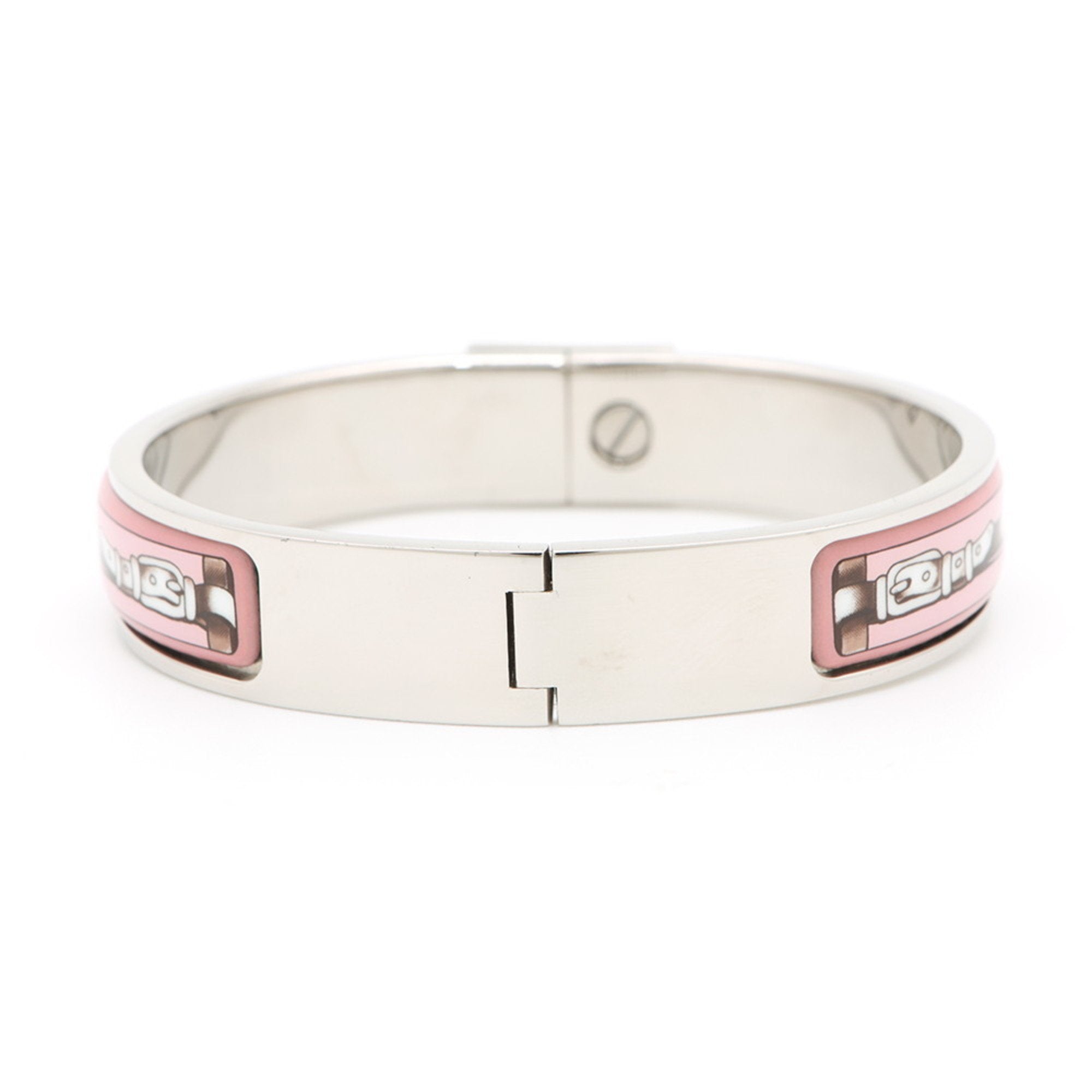 Bangle Metal Enamel Click-Clack Lock Mini Pink Gold and Silver Bracelet