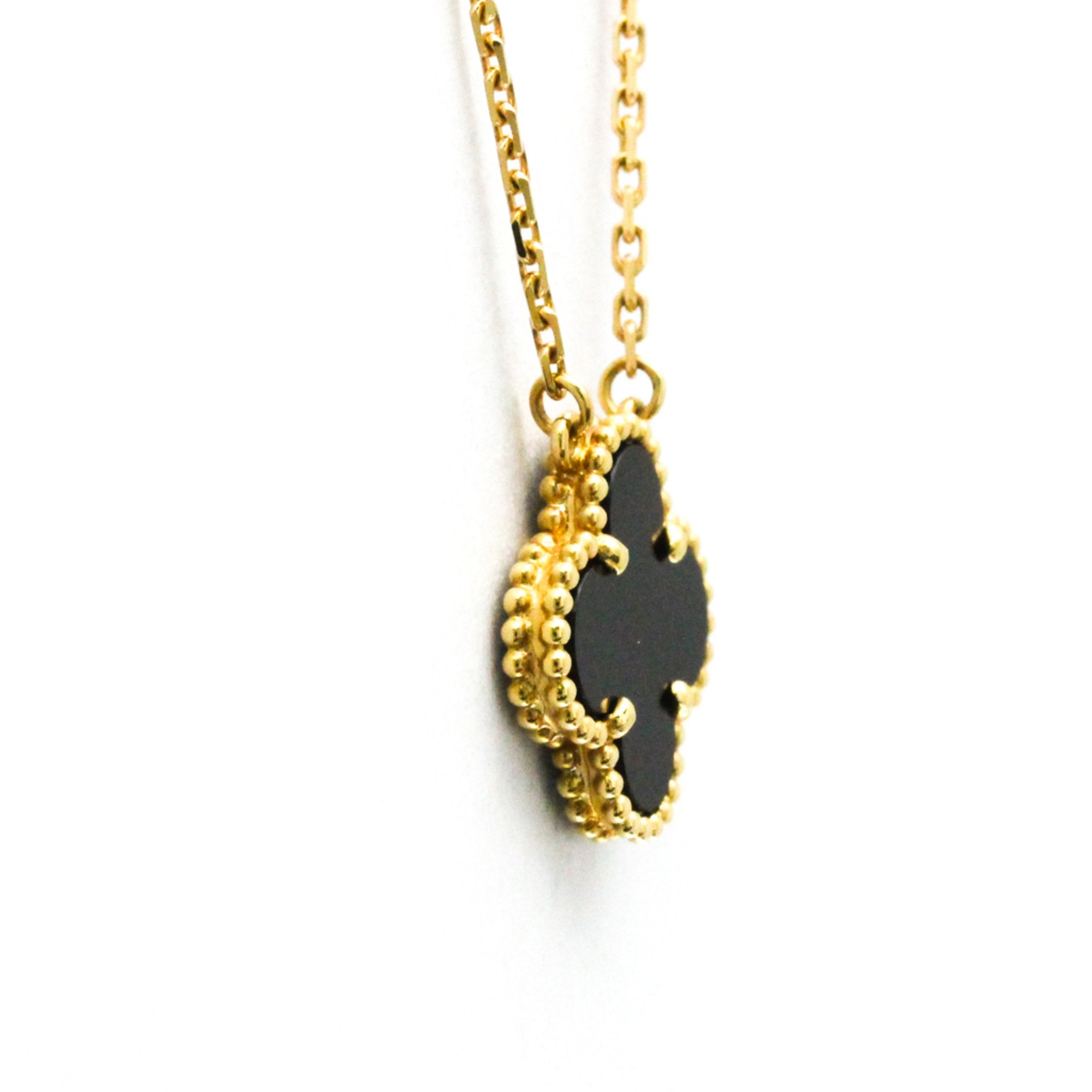 Vintage Alhambra Pendant Necklace 18K Yellow Gold and Onyx