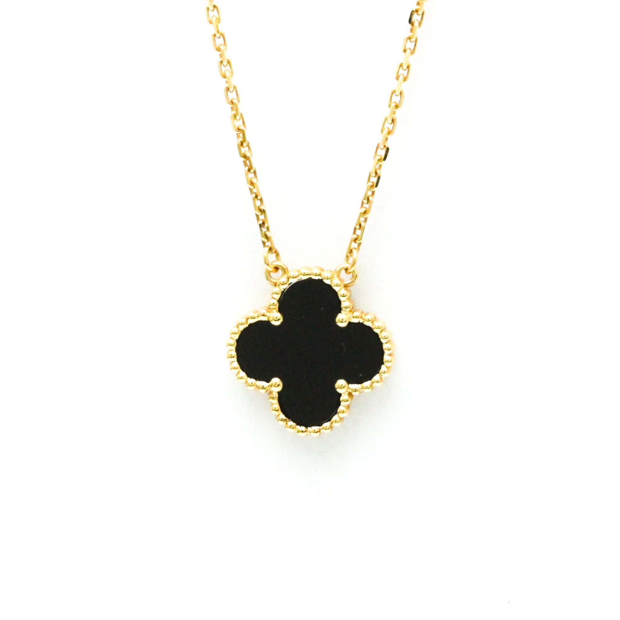 Vintage Alhambra Pendant Necklace 18K Yellow Gold and Onyx
