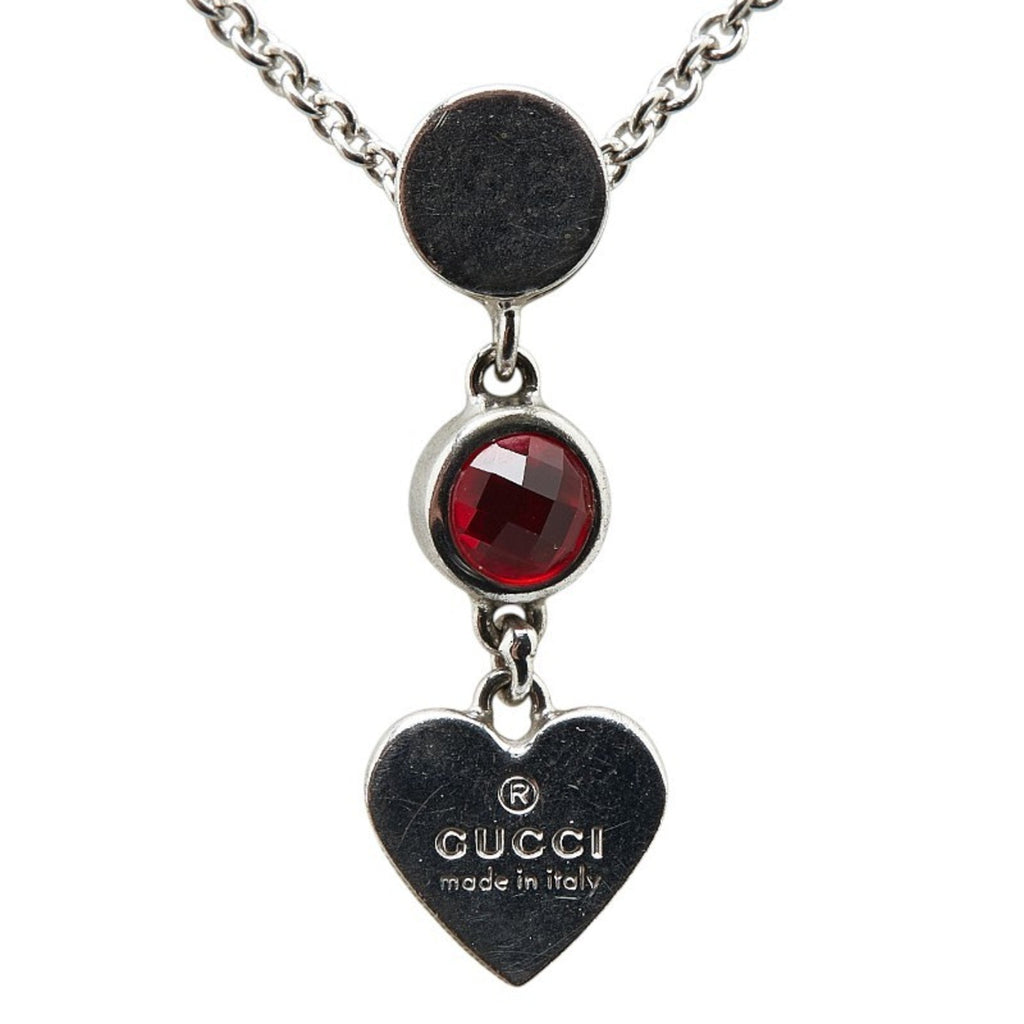 Trademark Drop Heart Pendant Necklace Metal Silver with Red Crystal