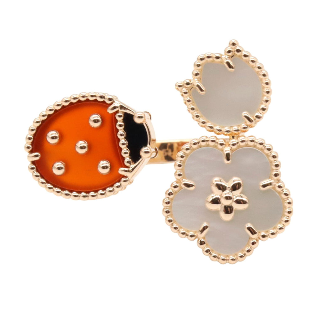 Lucky Spring Entree Les Doors Ring 18K Rose Gold with Carnelian Onyx and Mother of Pearl