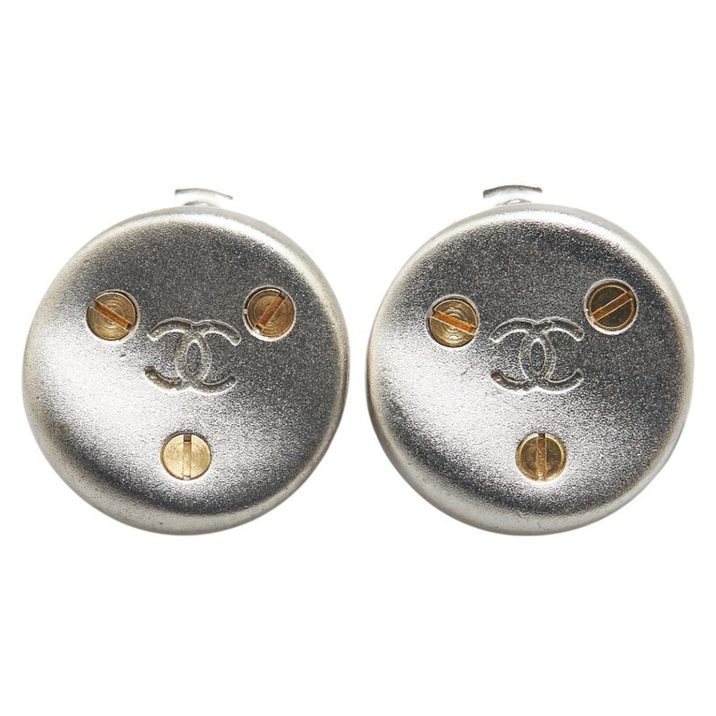 CC Logo Round Clip-On Earrings Silver-Tone Metal Silver-Tone Metal