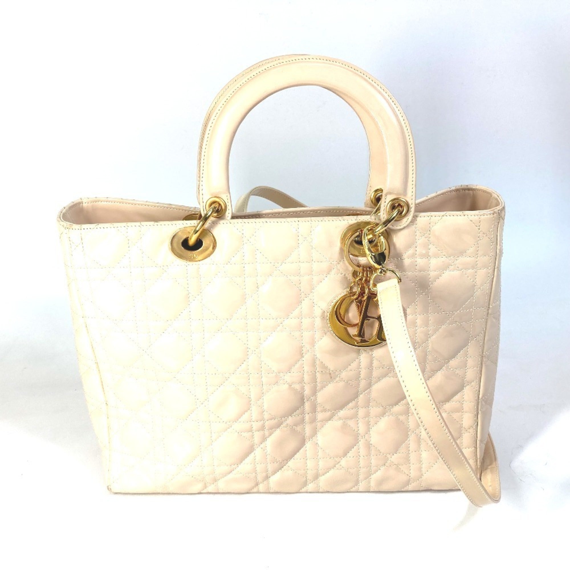 Lady Dior Bag Cannage Quilt Patent Medium