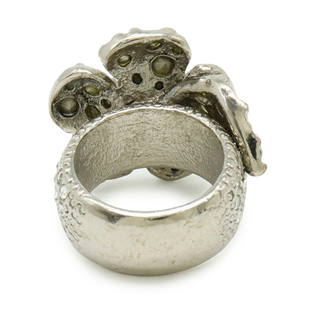 CC Logo Flower Ring Silver-Tone Metal
