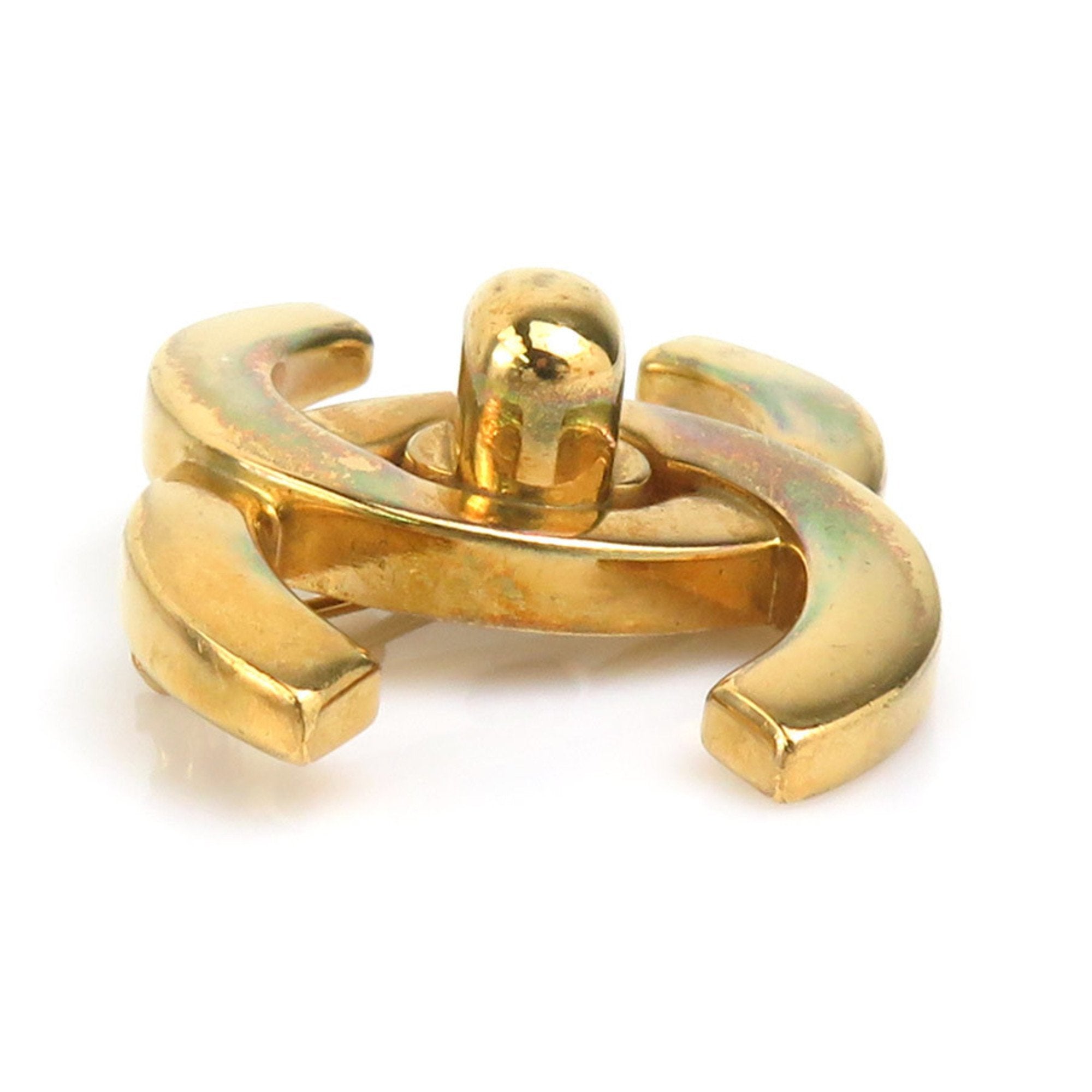 CC Logo Brooch Gold-Tone Metal