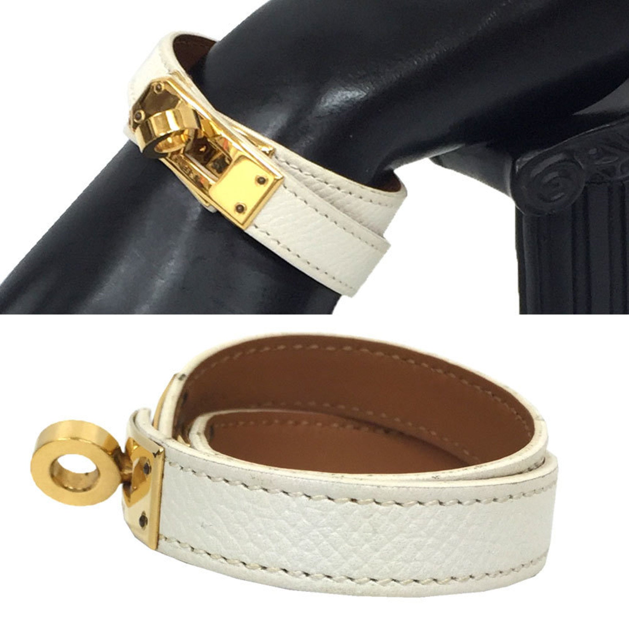 Kelly Double Tour Bracelet Epsom Leather White Small