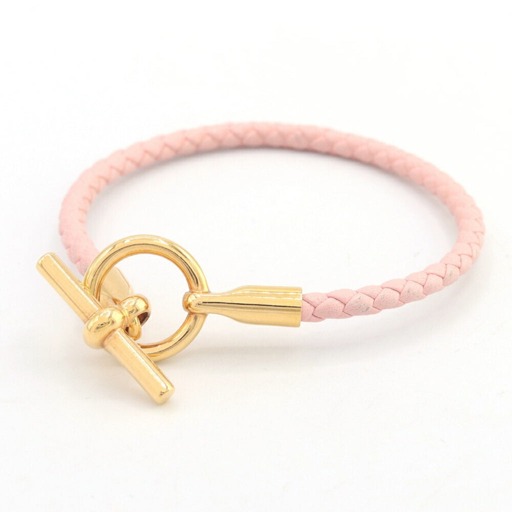 Bracelet Leather and Metal Pink and Gold