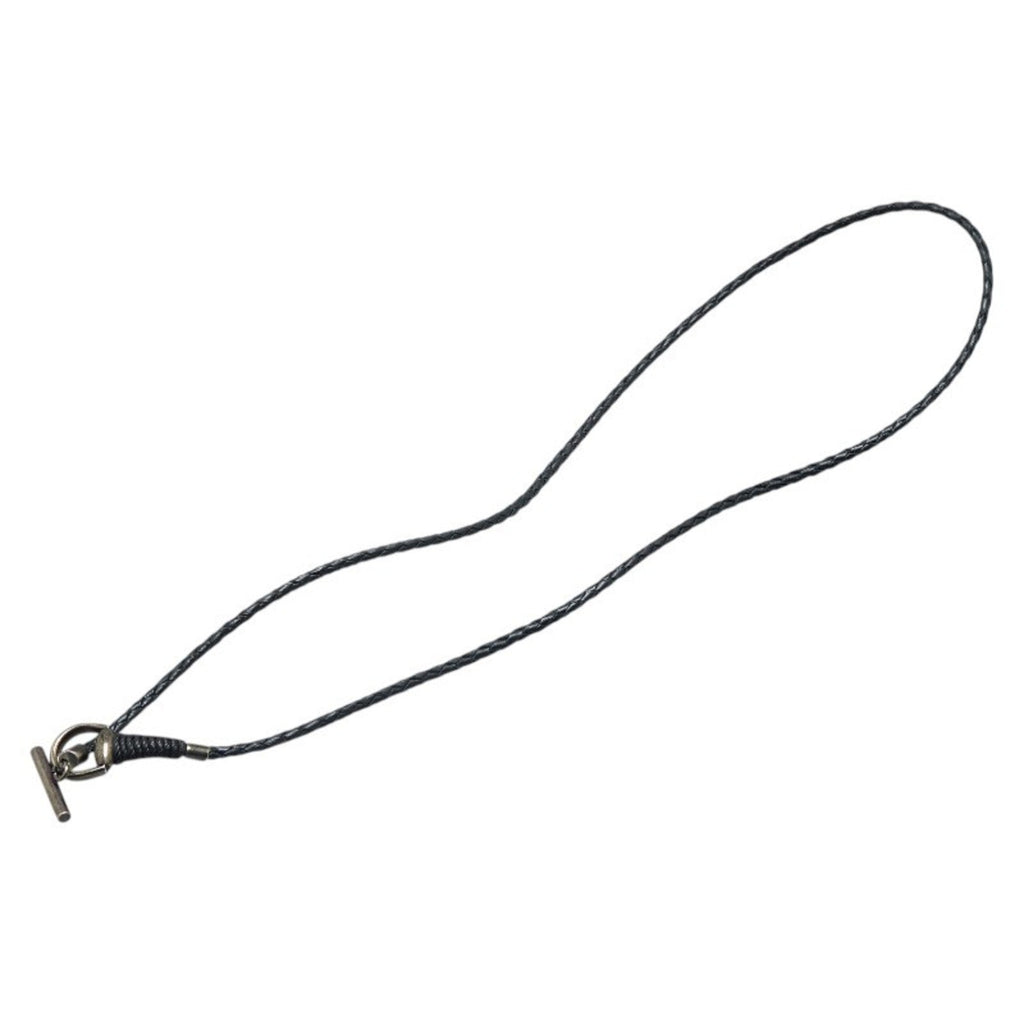 Horsebit Necklace Leather and Sterling Silver Black