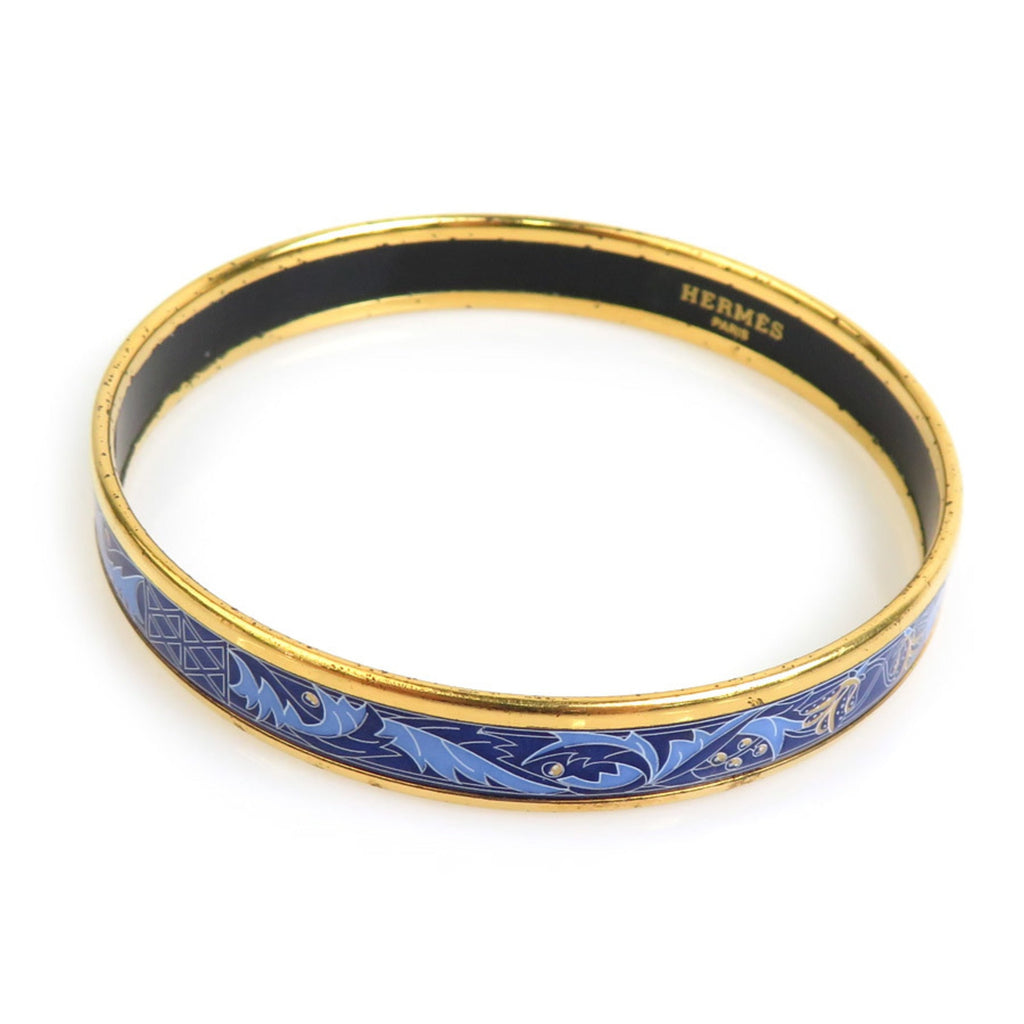 Bangle Bracelet Enamel and Metal Blue and Gold