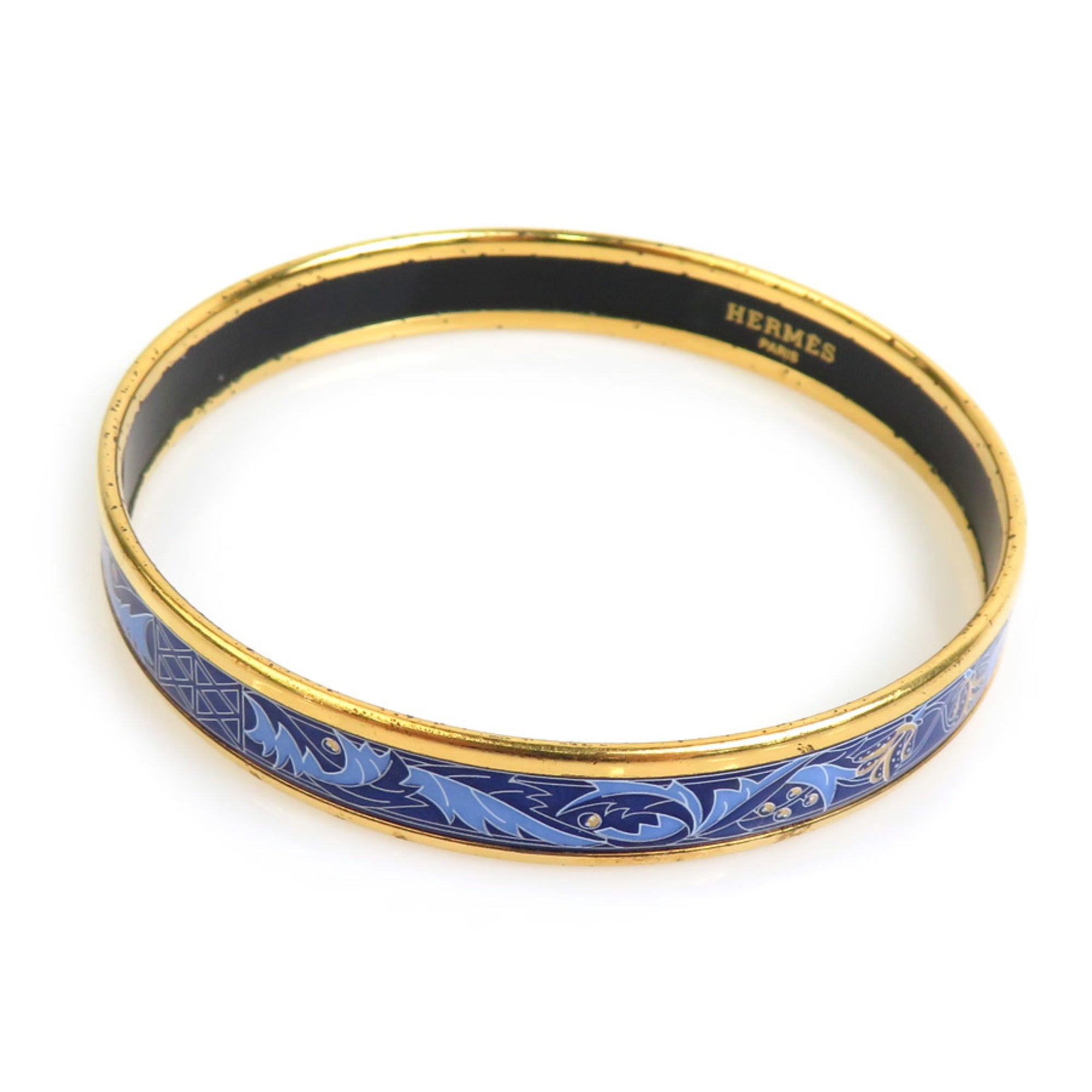 Bangle Bracelet Enamel and Metal Blue and Gold