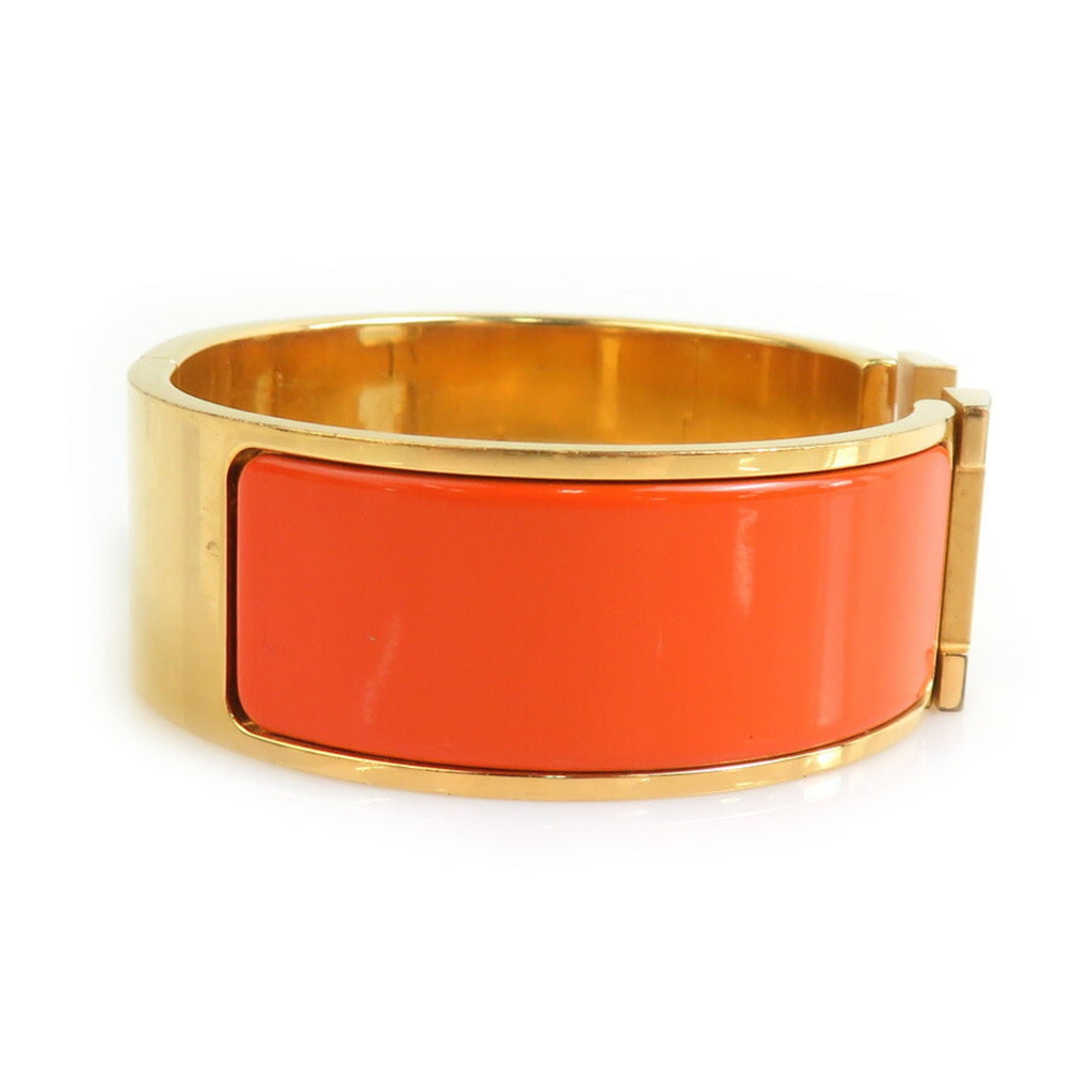 Bangle Bracelet Enamel and Metal Gold and Orange