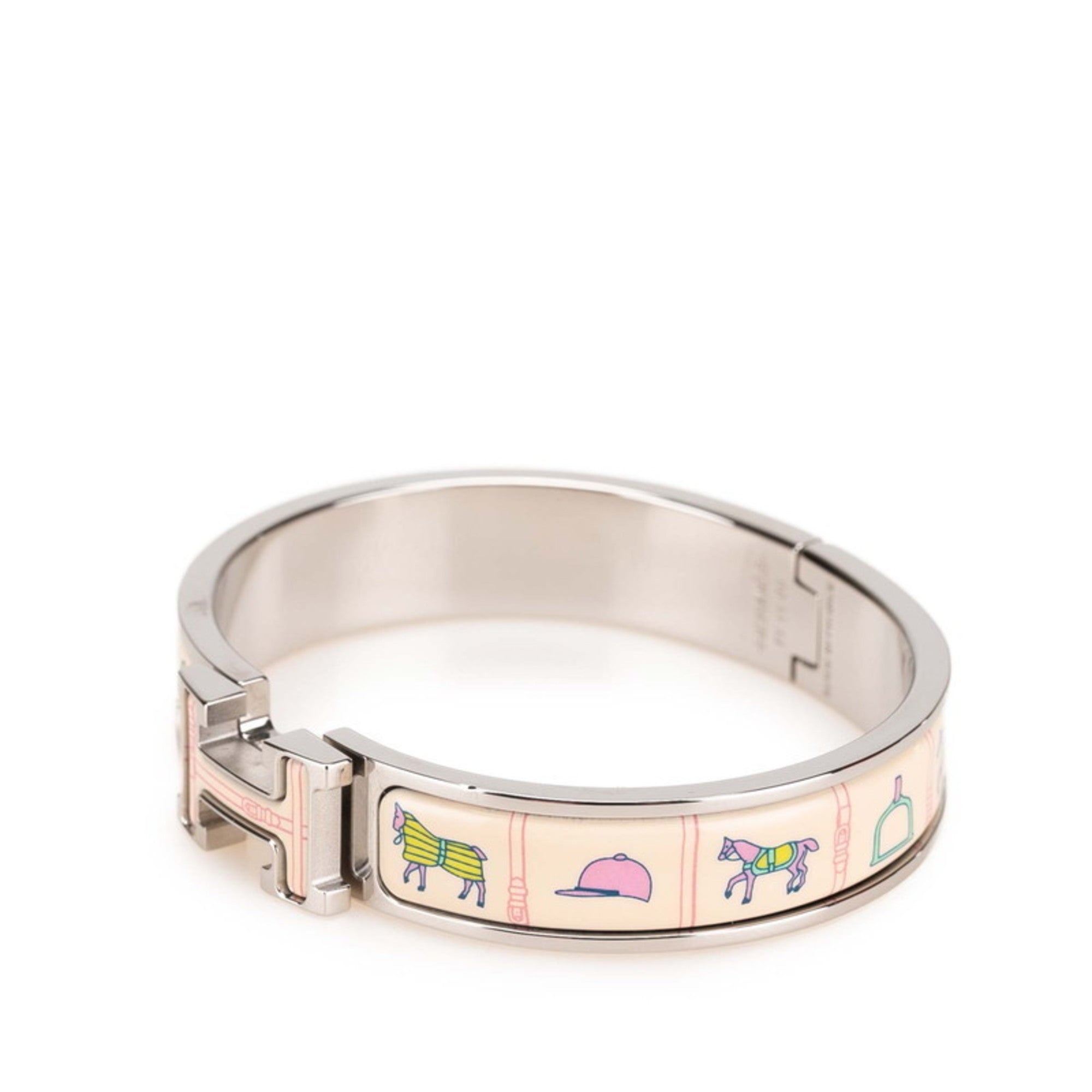 Click H PM Horse Blanket Bangle Metal Beige Multi-Color Silver Bracelet