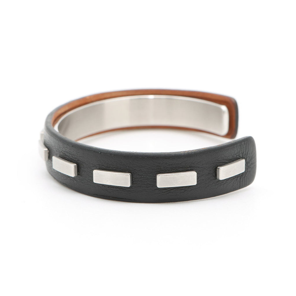 Bangle Bracelet Leather and Metal Small Black