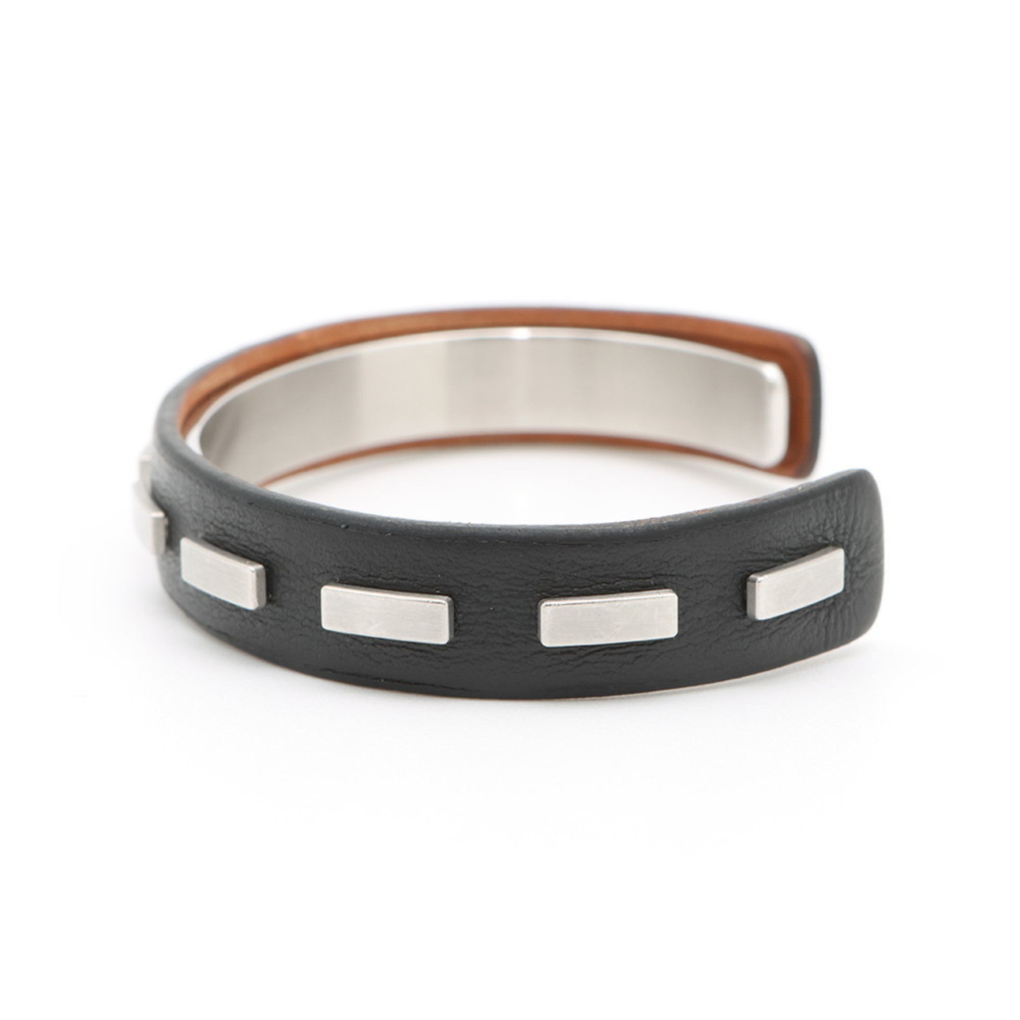 Bangle Bracelet Leather and Metal Small Black