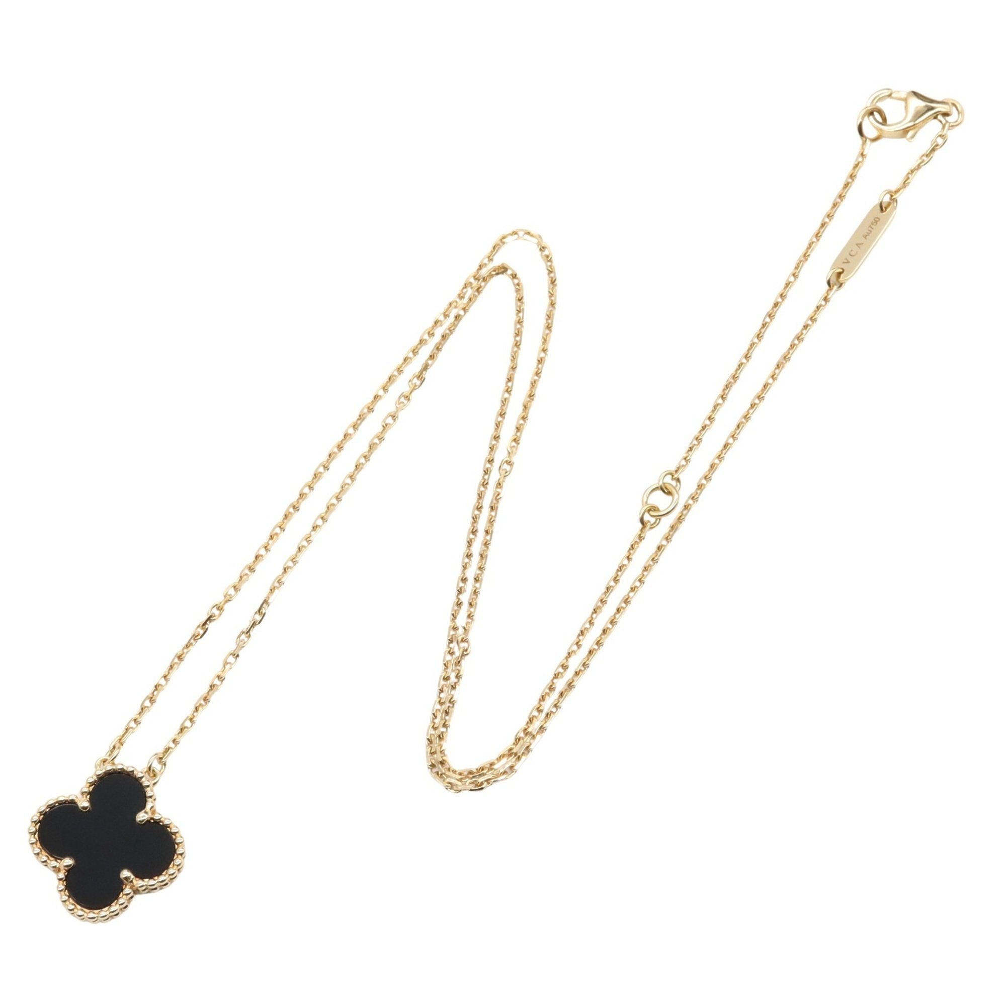 Vintage Alhambra Pendant Necklace 18K Yellow Gold and Onyx