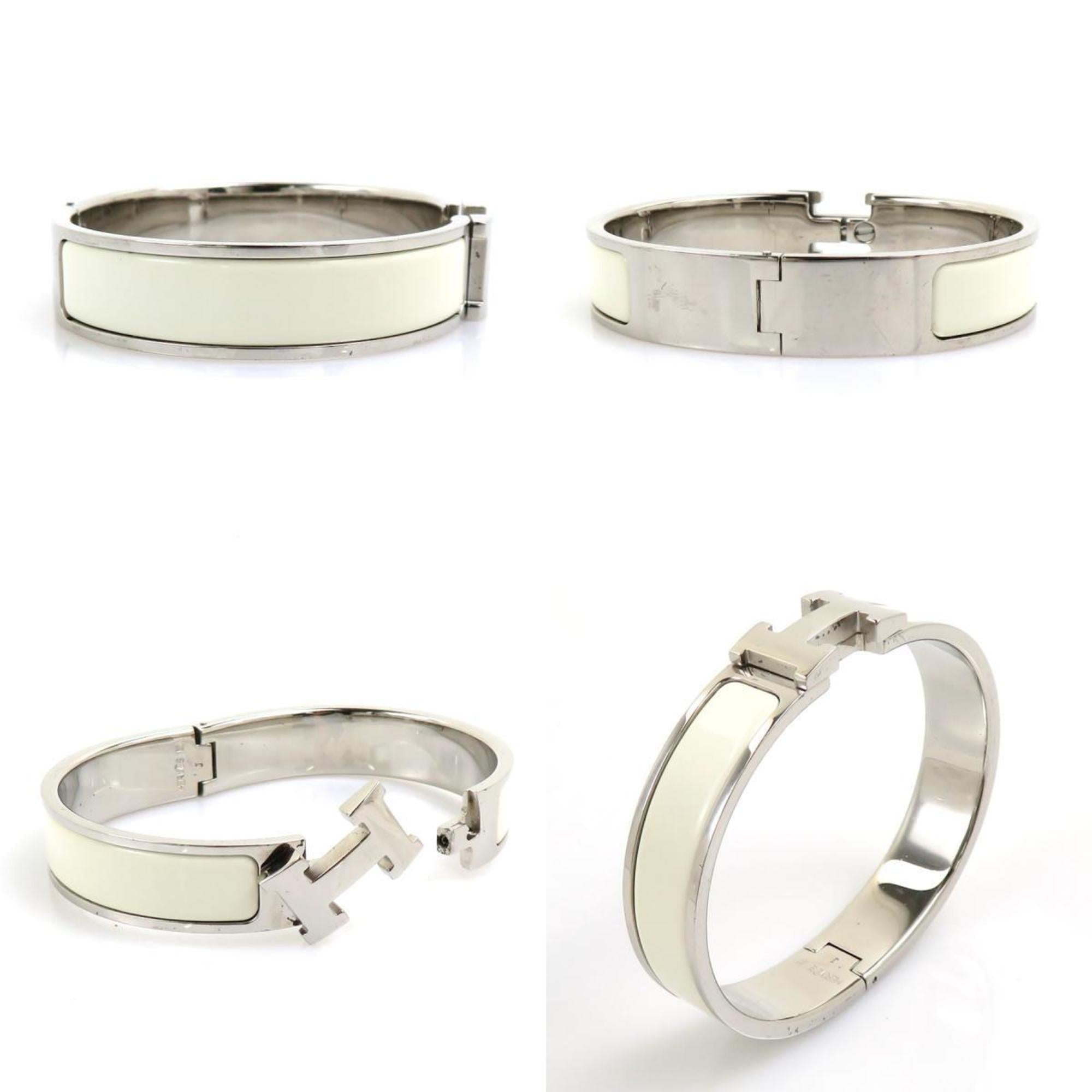 Click Clack Bracelet Enamel and Metal Off-White and Silver