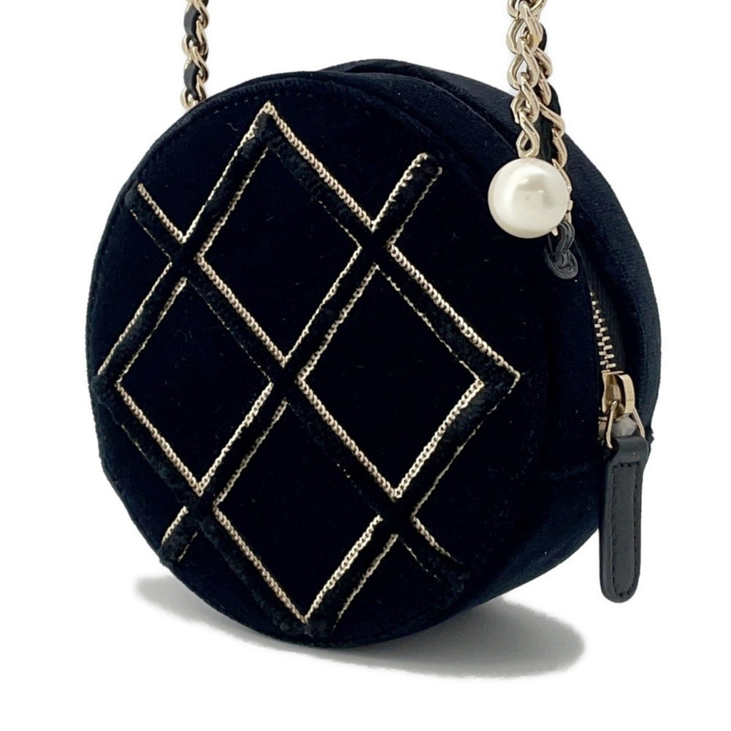Round Clutch with Chain Quilted Velvet with Sequins
