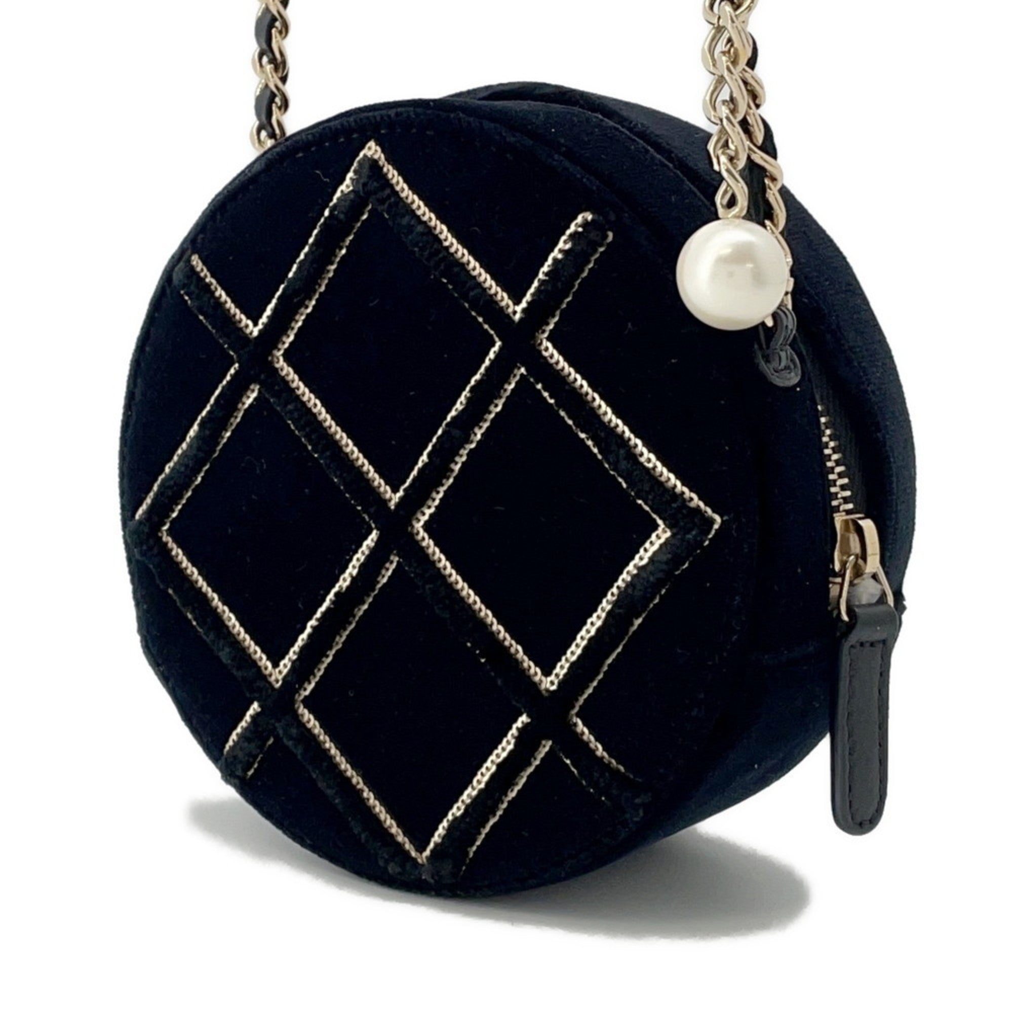 Round Clutch with Chain Quilted Velvet with Sequins