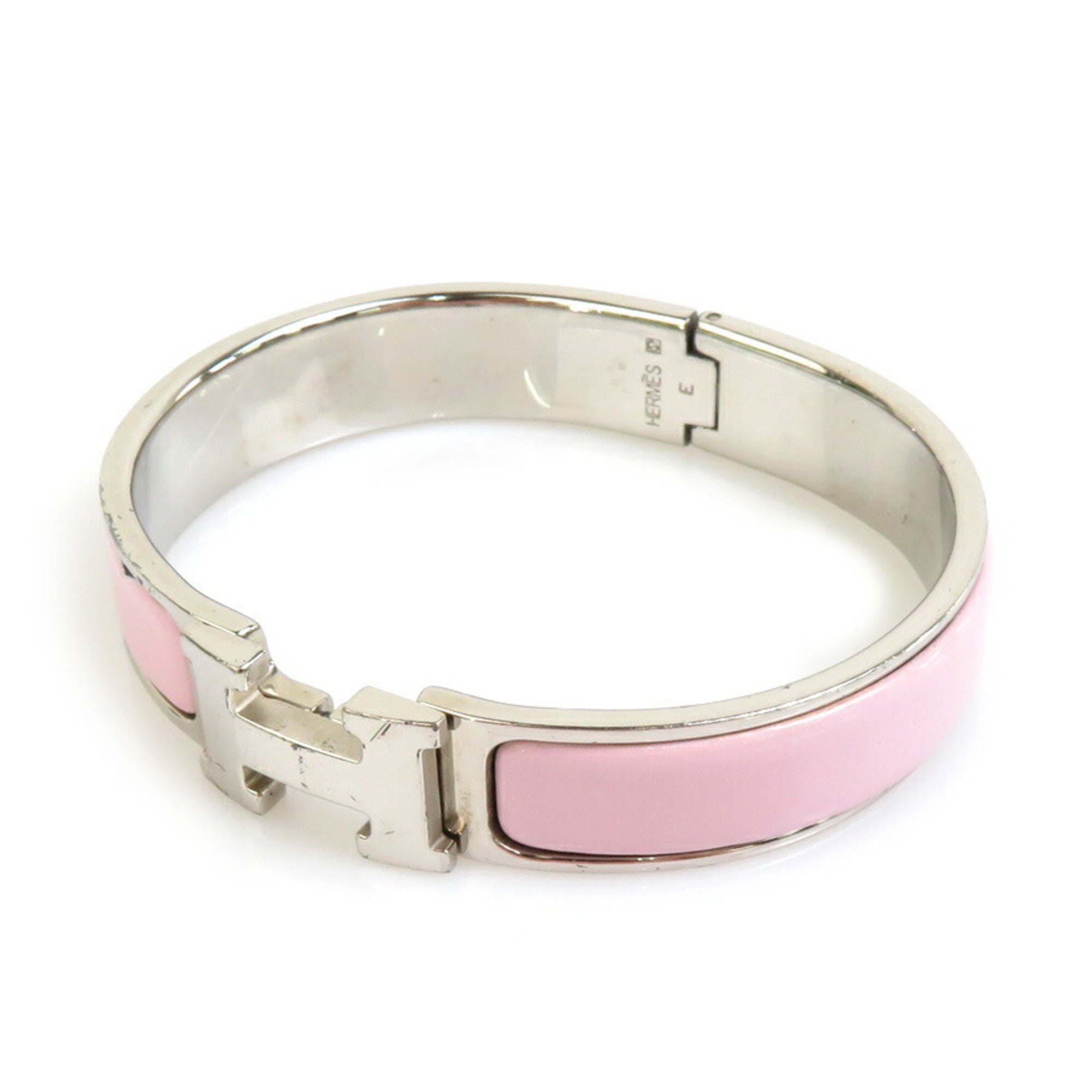 Bangle Bracelet Enamel and Metal Light Pink Silver