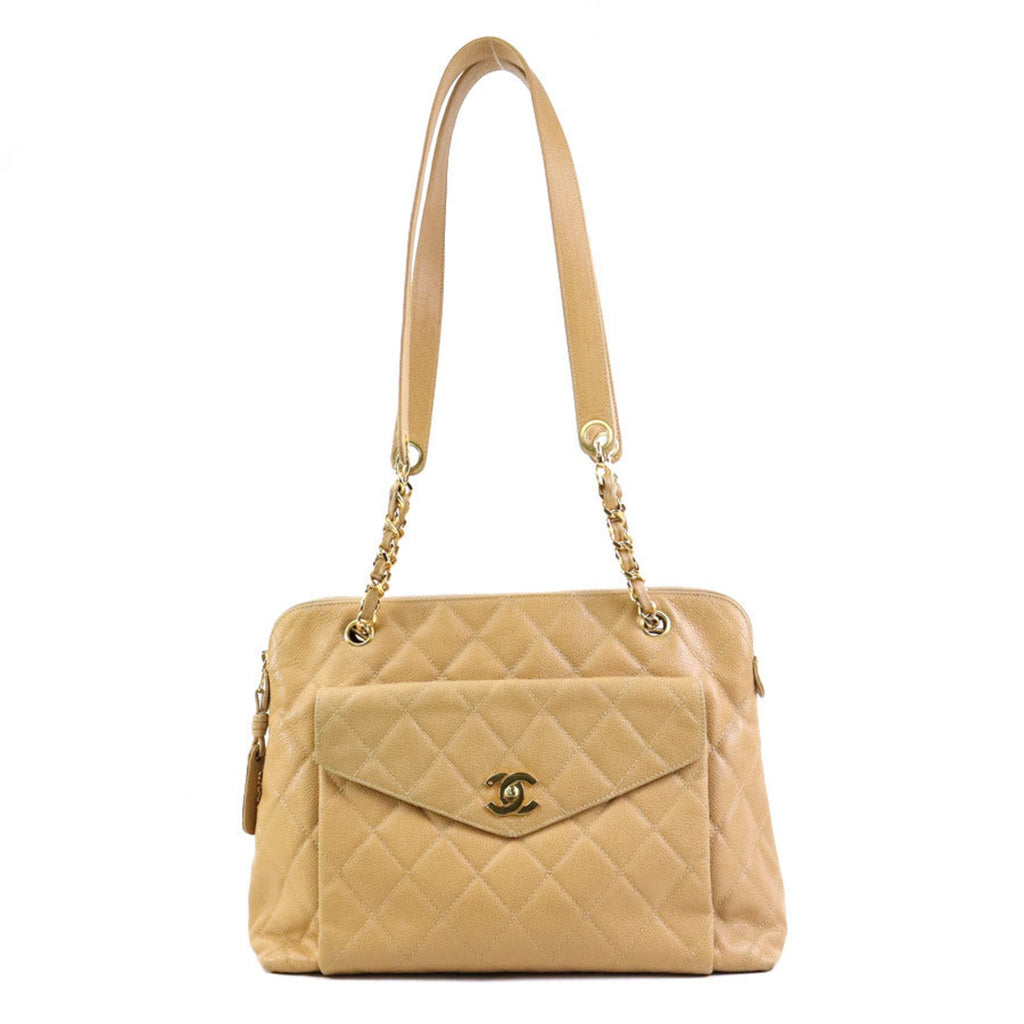 Vintage Front Pocket Shoulder Bag Quilted Lambskin Large