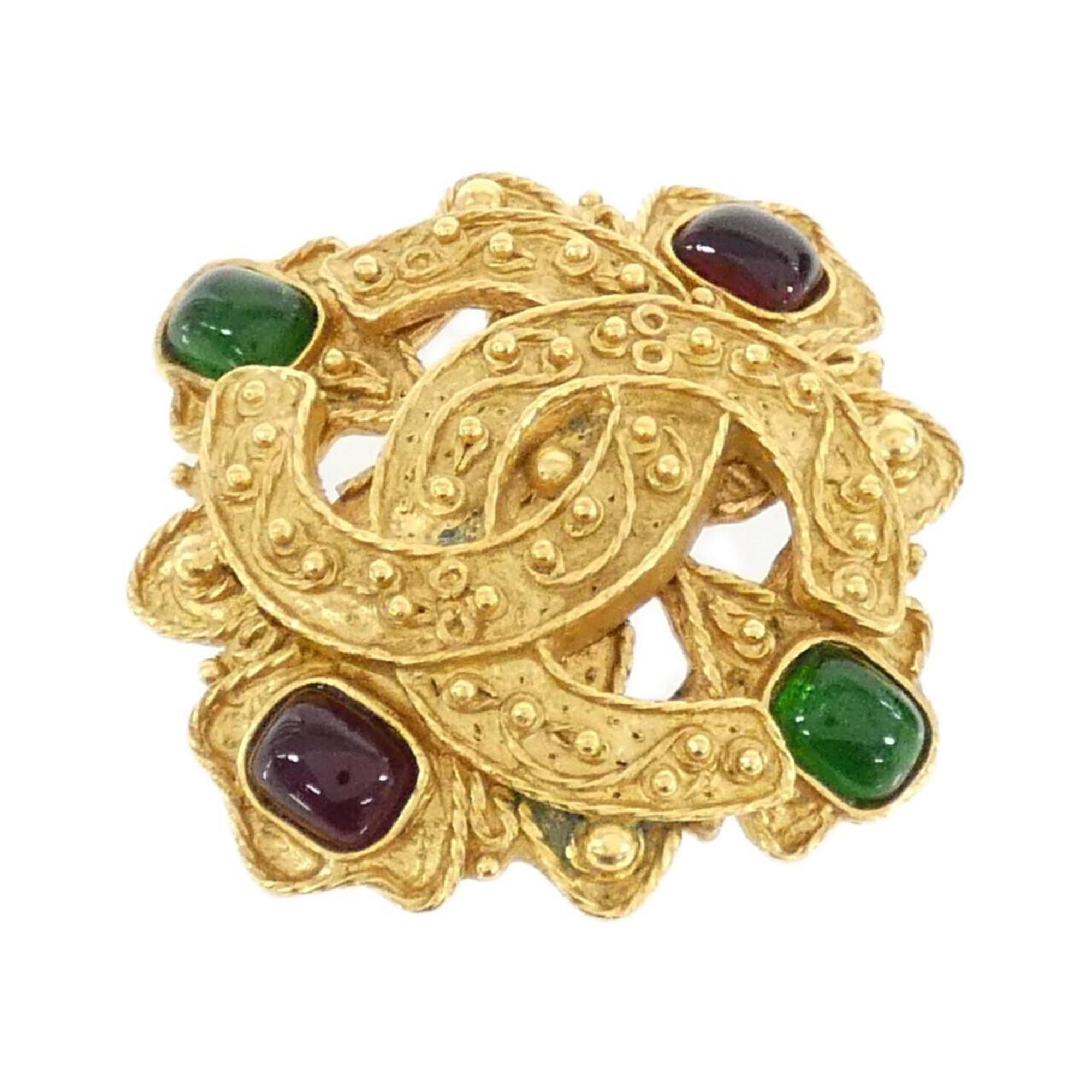 Brooch Gold Green and Red