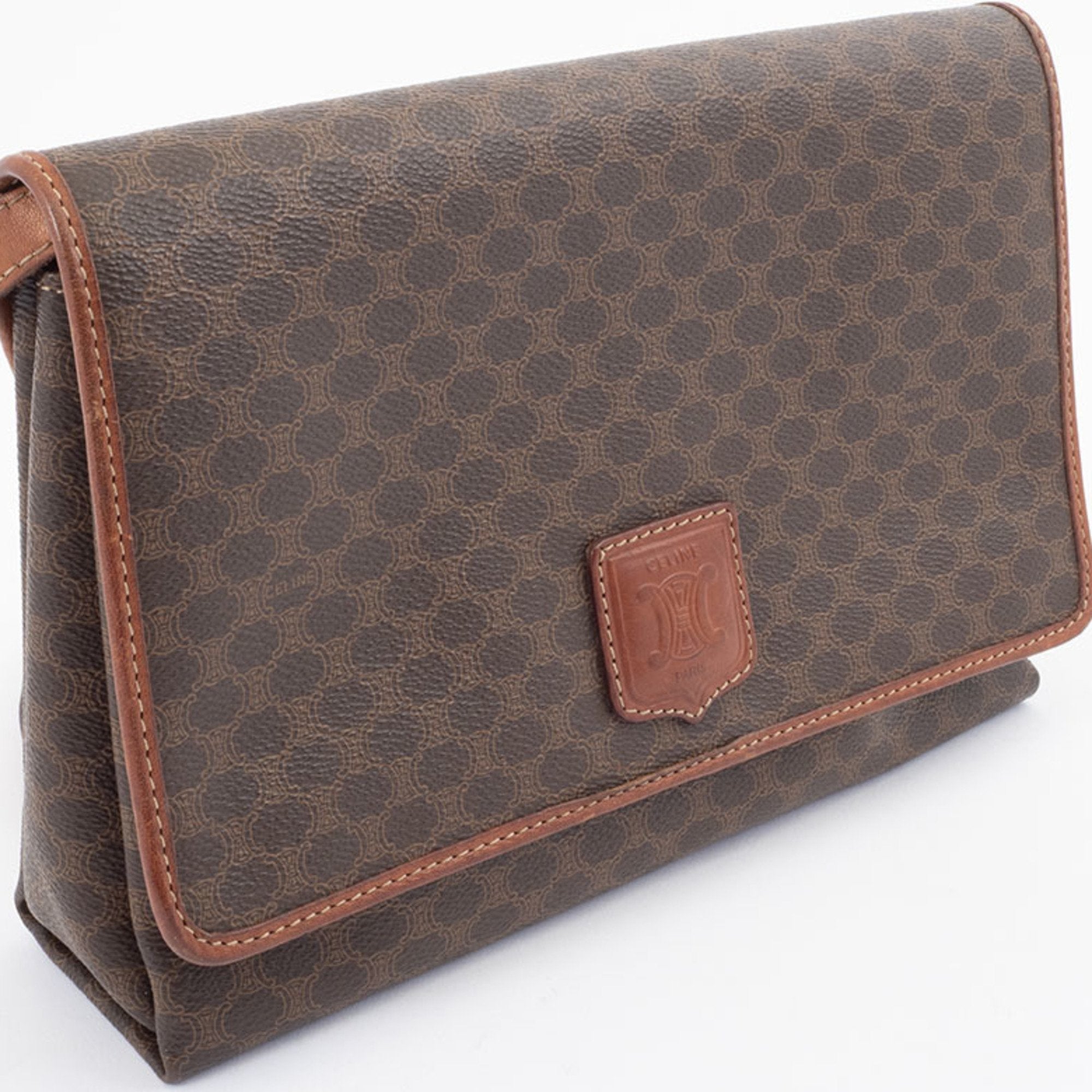 Vintage Saddle Flap Shoulder Bag Macadam Coated Canvas Small