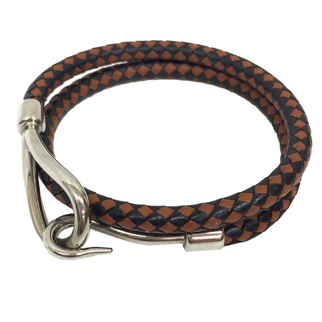 Bracelet Leather and Brass Black Brown Silver
