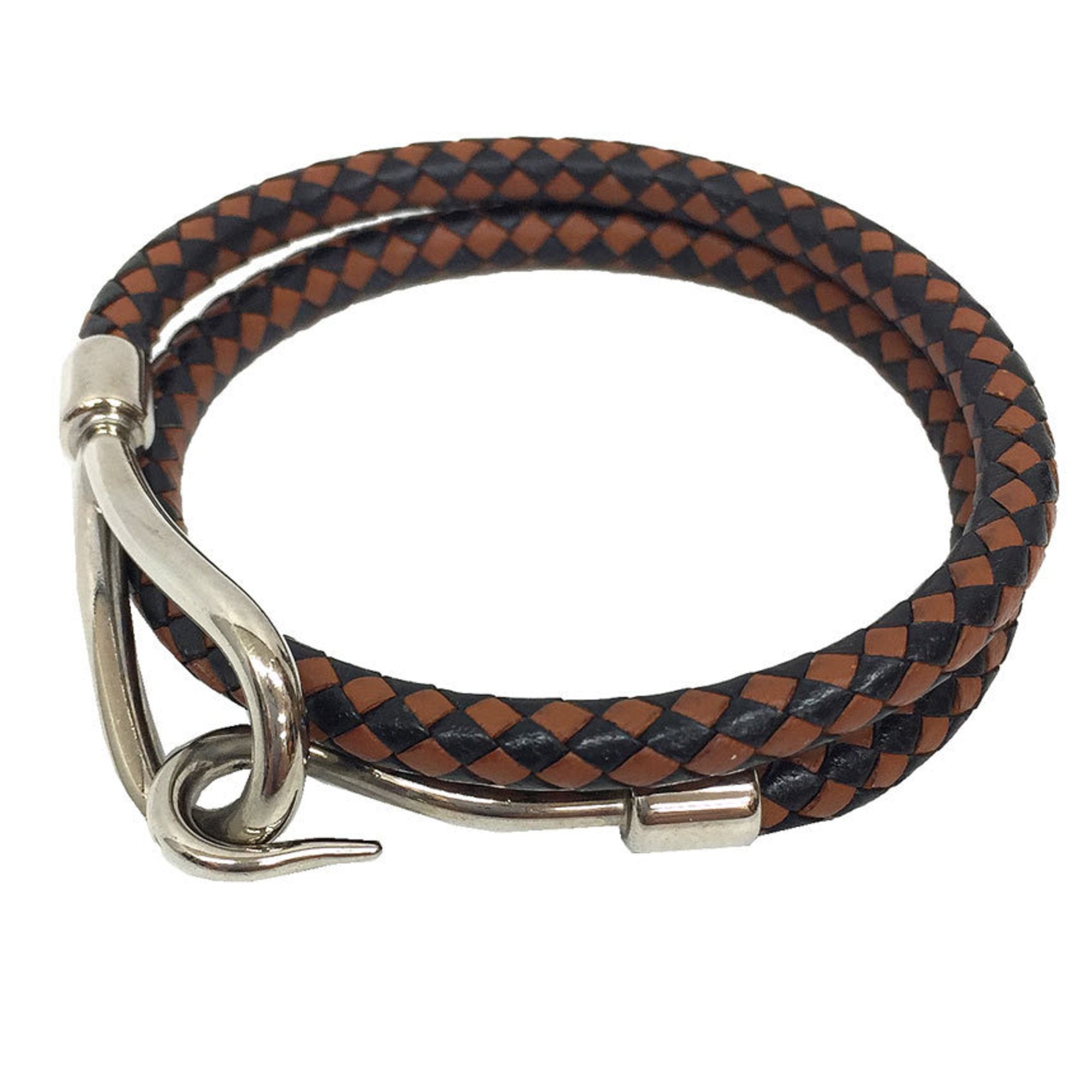 Bracelet Leather and Brass Black Brown Silver