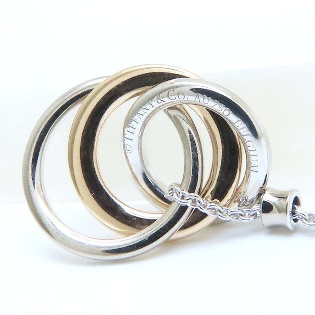 Triple Interlocking Circle Pendant Necklace 18K Rose Gold and 18K White Gold with Diamond