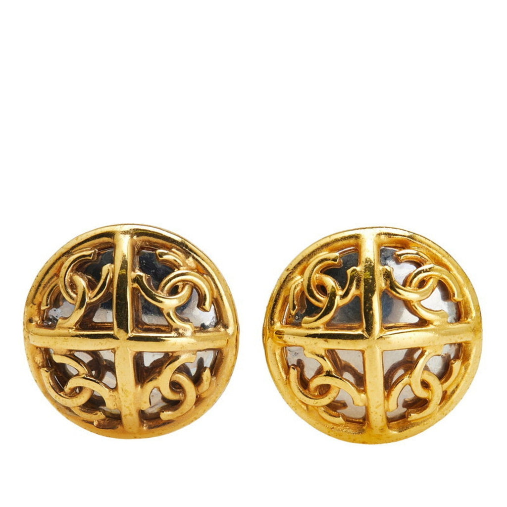 CC Logo Round Clip-On Earrings Metal Gold-Tone Metal