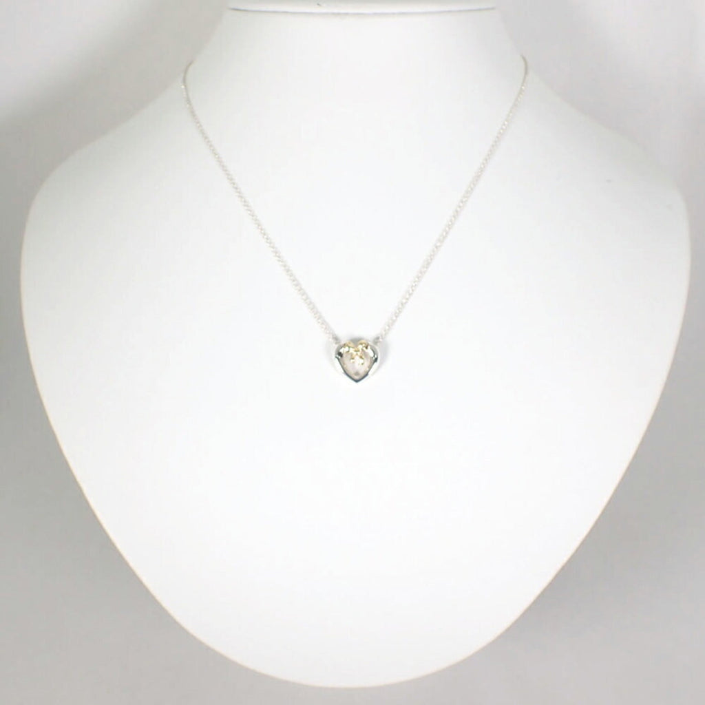 Heart Ribbon Pendant Necklace Sterling Silver and 18K Yellow Gold
