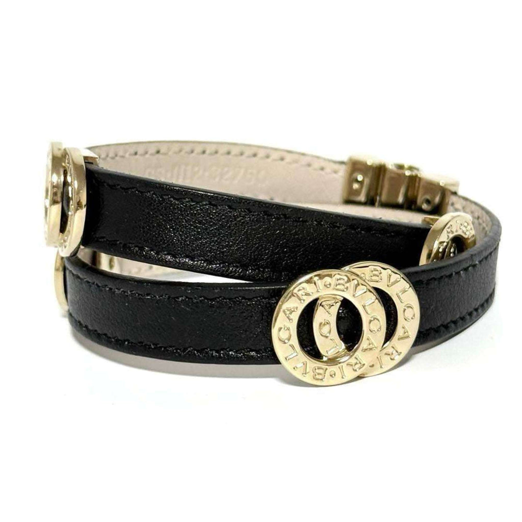 Double Coil Bracelet Leather and Metal Black