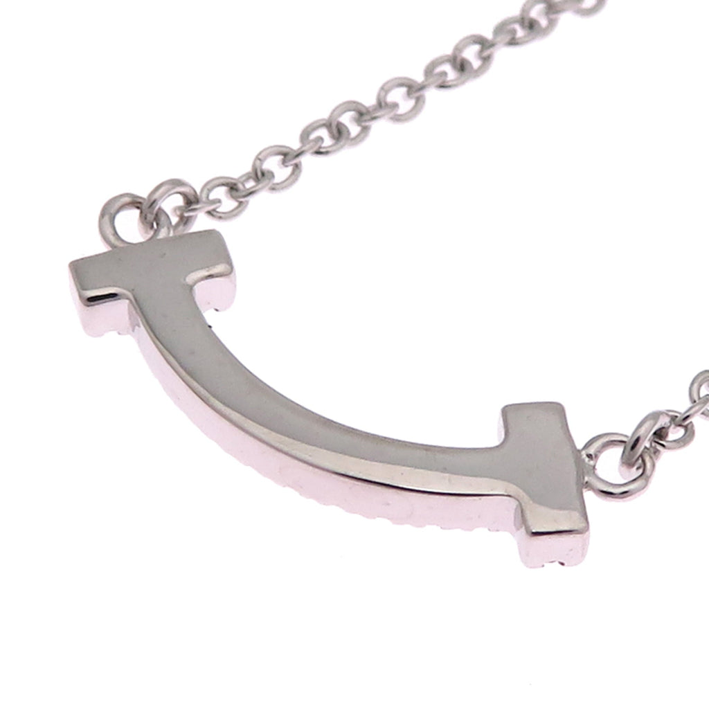 T Smile Mini Pendant Necklace 18K White Gold with Diamonds