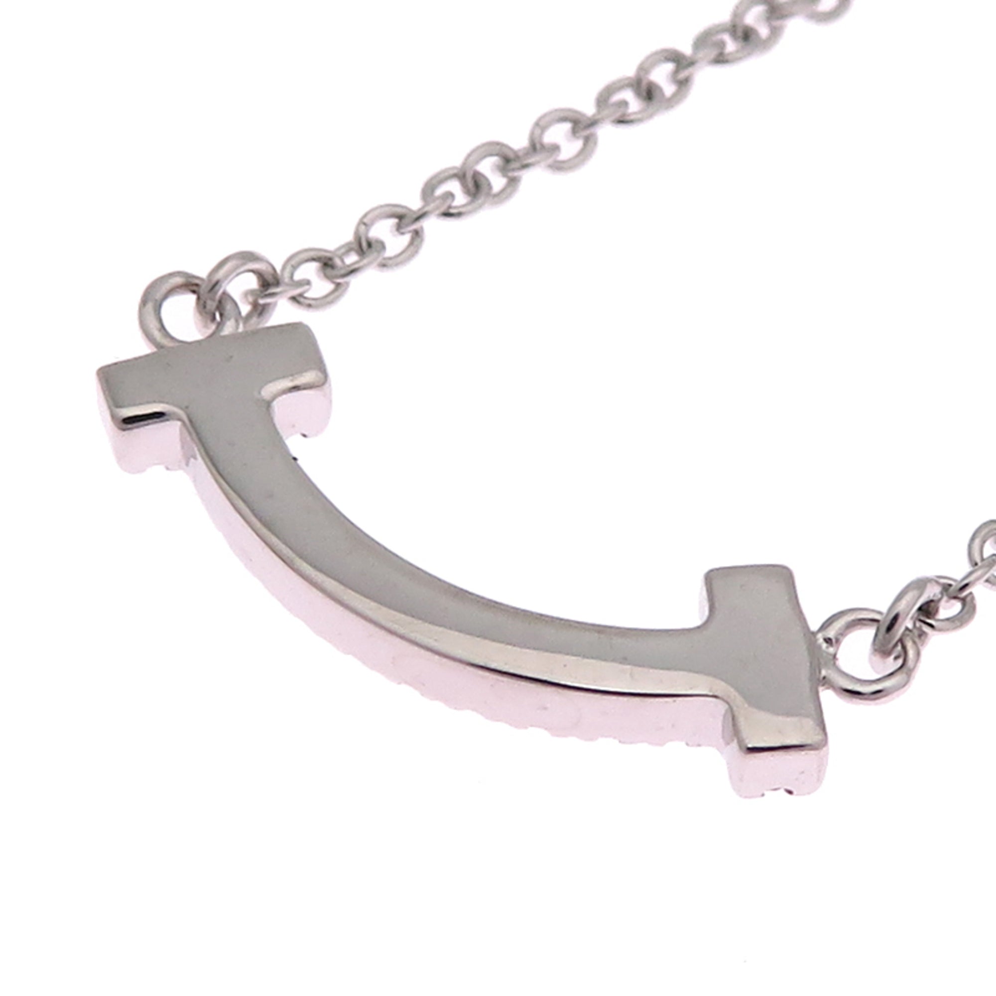 T Smile Mini Pendant Necklace 18K White Gold with Diamonds