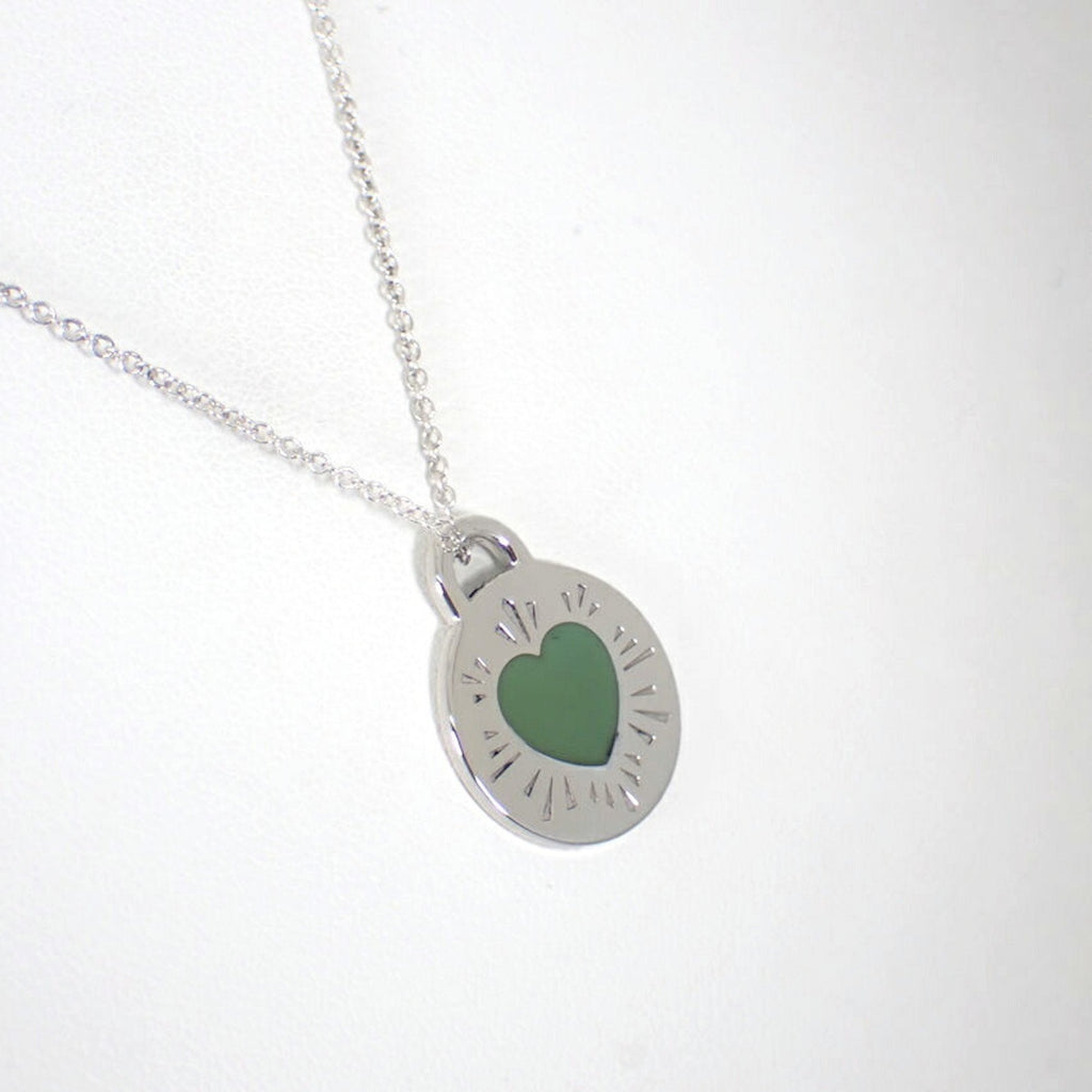 Pendant Necklace Enamel and Sterling Silver Blue Heart
