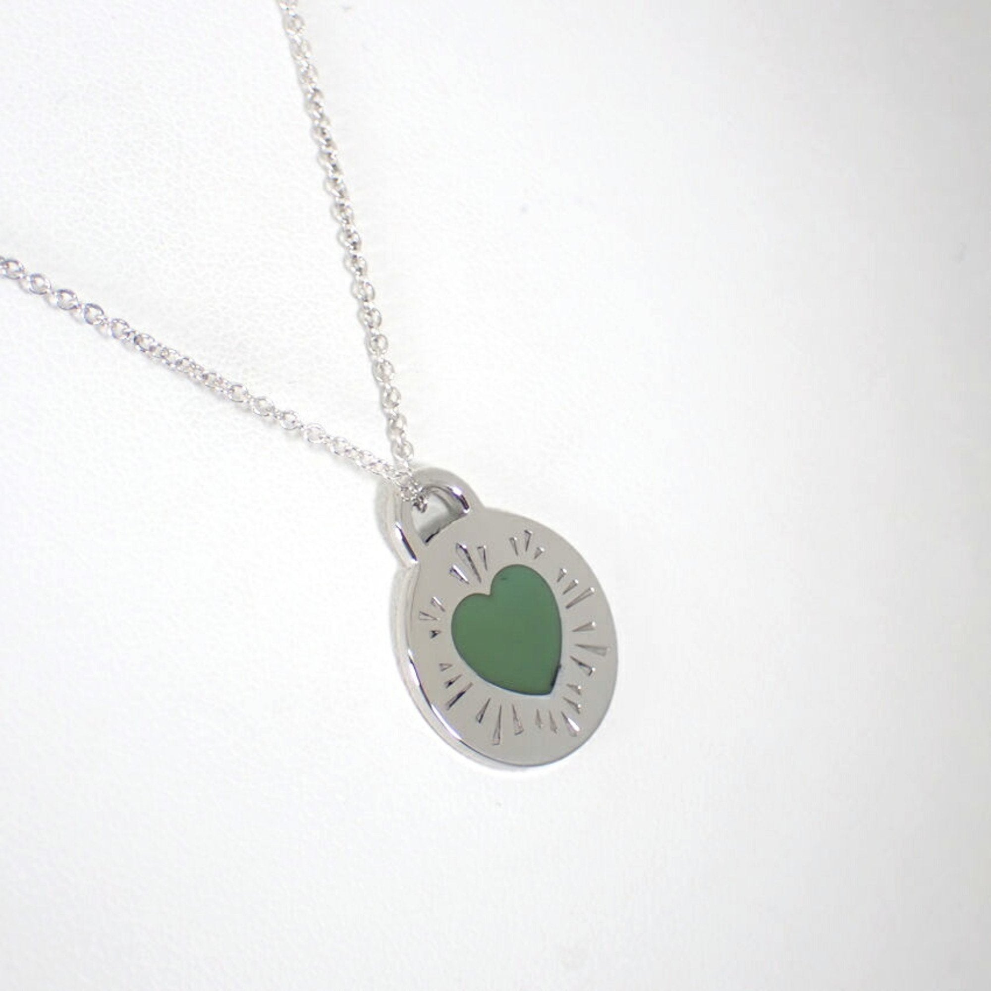 Pendant Necklace Enamel and Sterling Silver Blue Heart