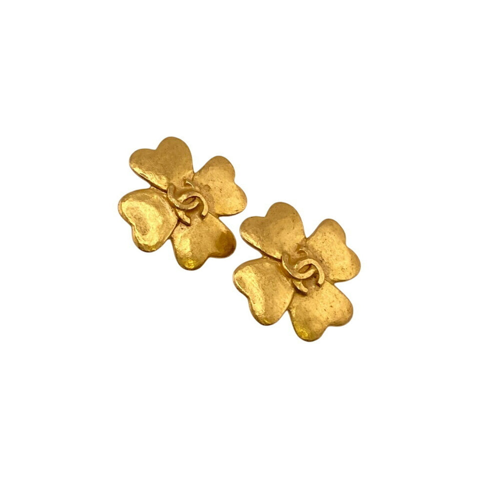 CC Logo Dangle Clover Earrings Metal Gold-Tone Metal