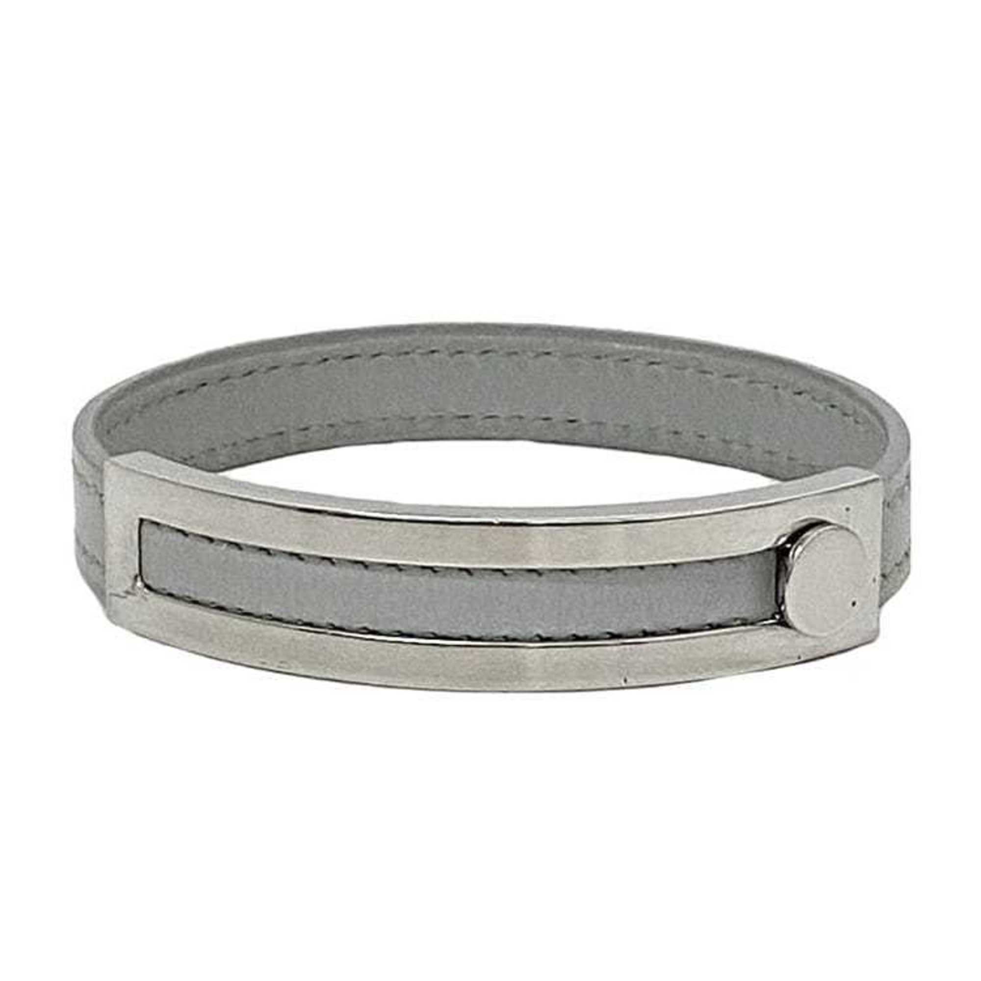 Bracelet Leather and Metal Gray Silver