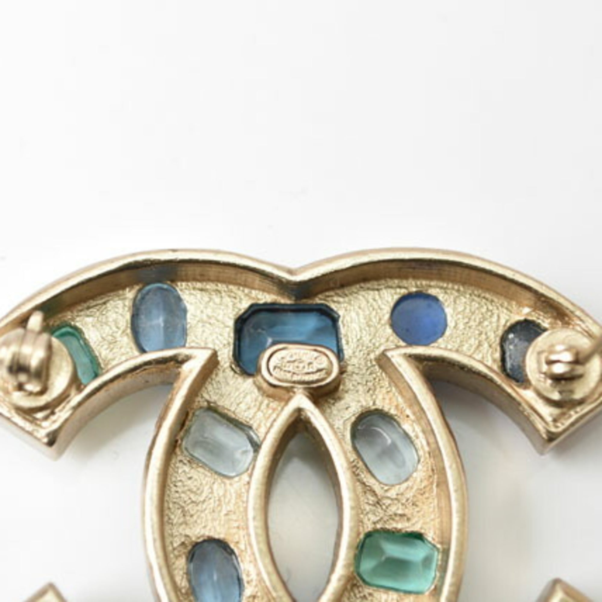 Brooch Metal Blue and Rhinestone