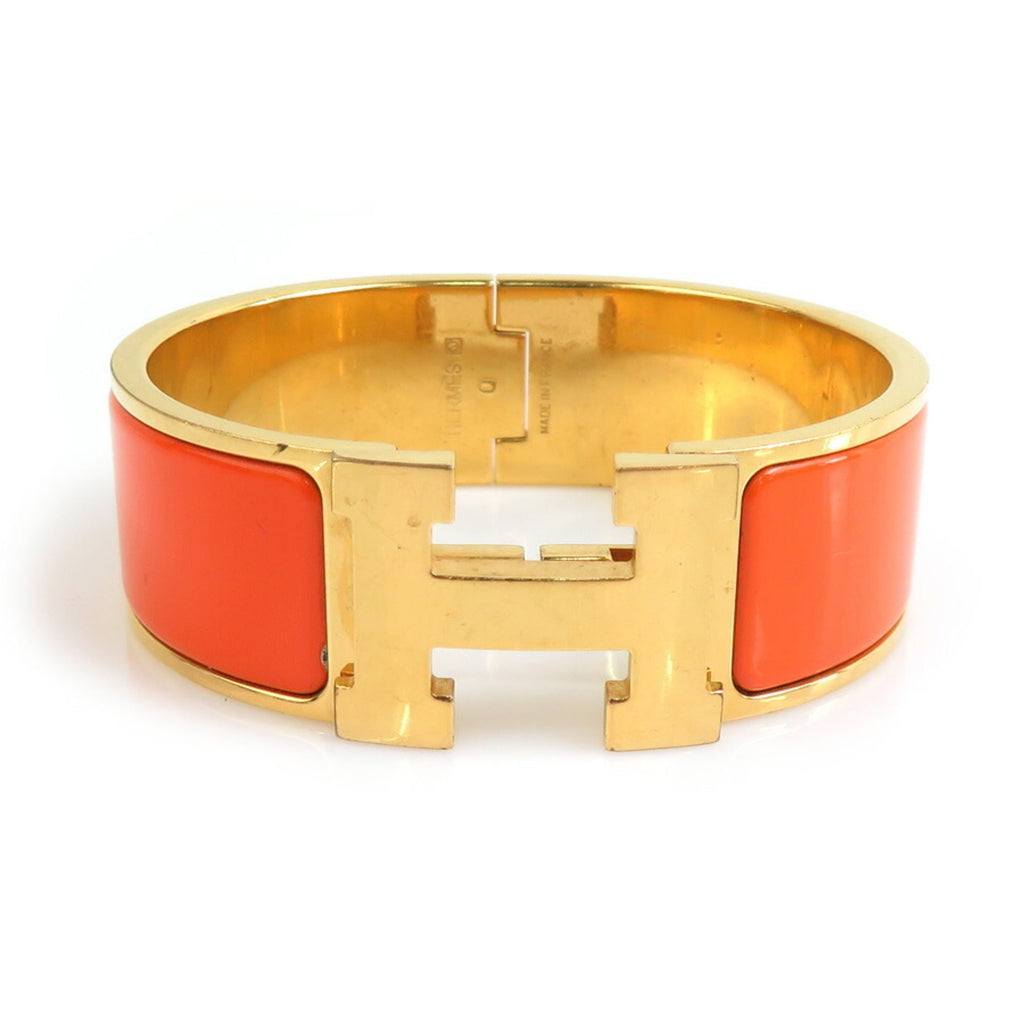 Bangle Bracelet Enamel and Metal Gold and Orange