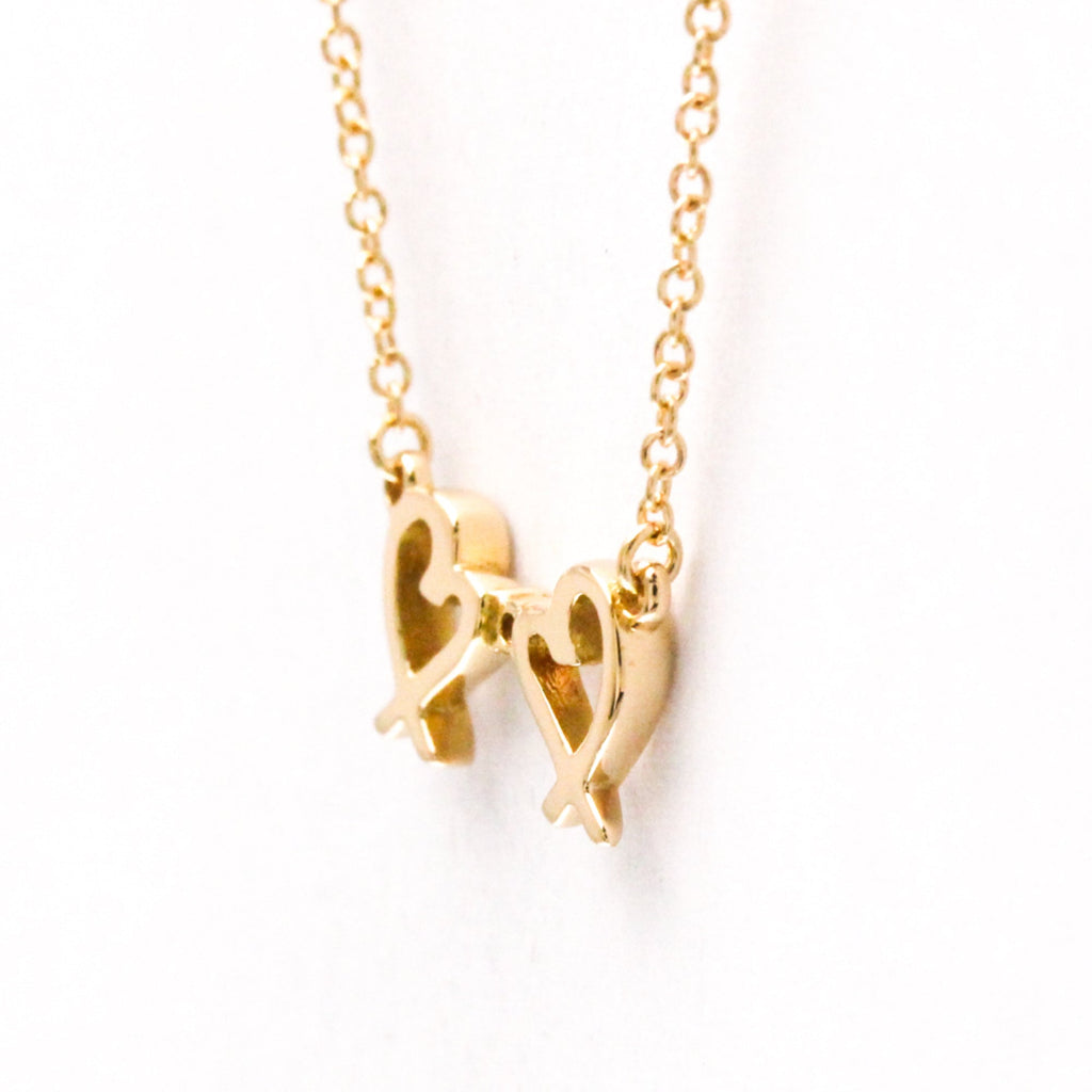 Double Loving Heart Pendant Necklace 18K Rose Gold with Diamond