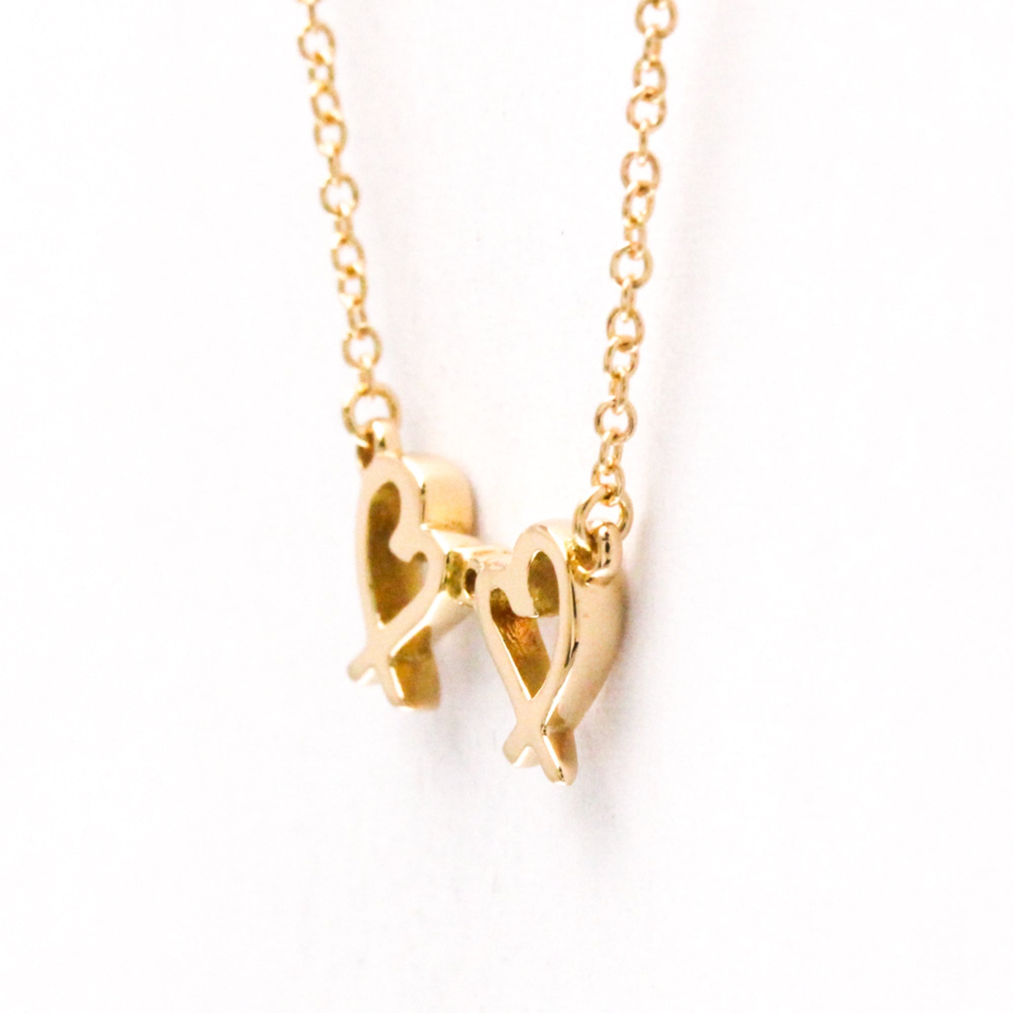 Double Loving Heart Pendant Necklace 18K Rose Gold with Diamond