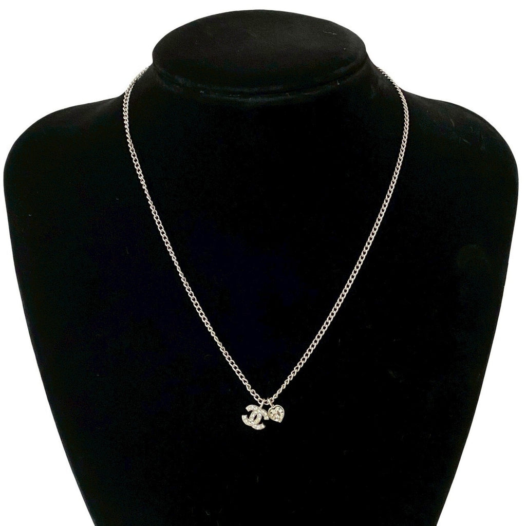 CC Logo Chain Pendant Necklace Silver-Tone Metal