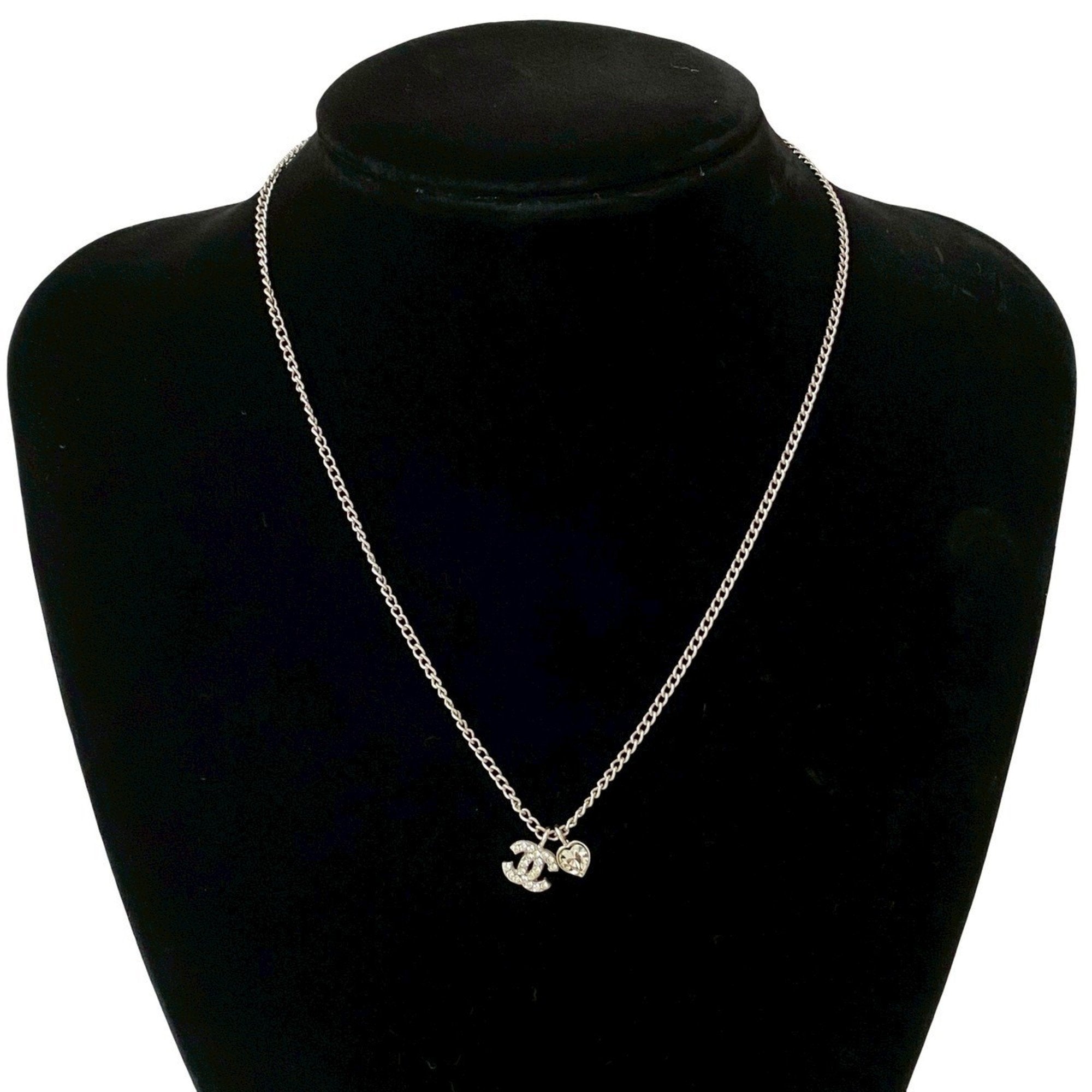 CC Logo Chain Pendant Necklace Silver-Tone Metal