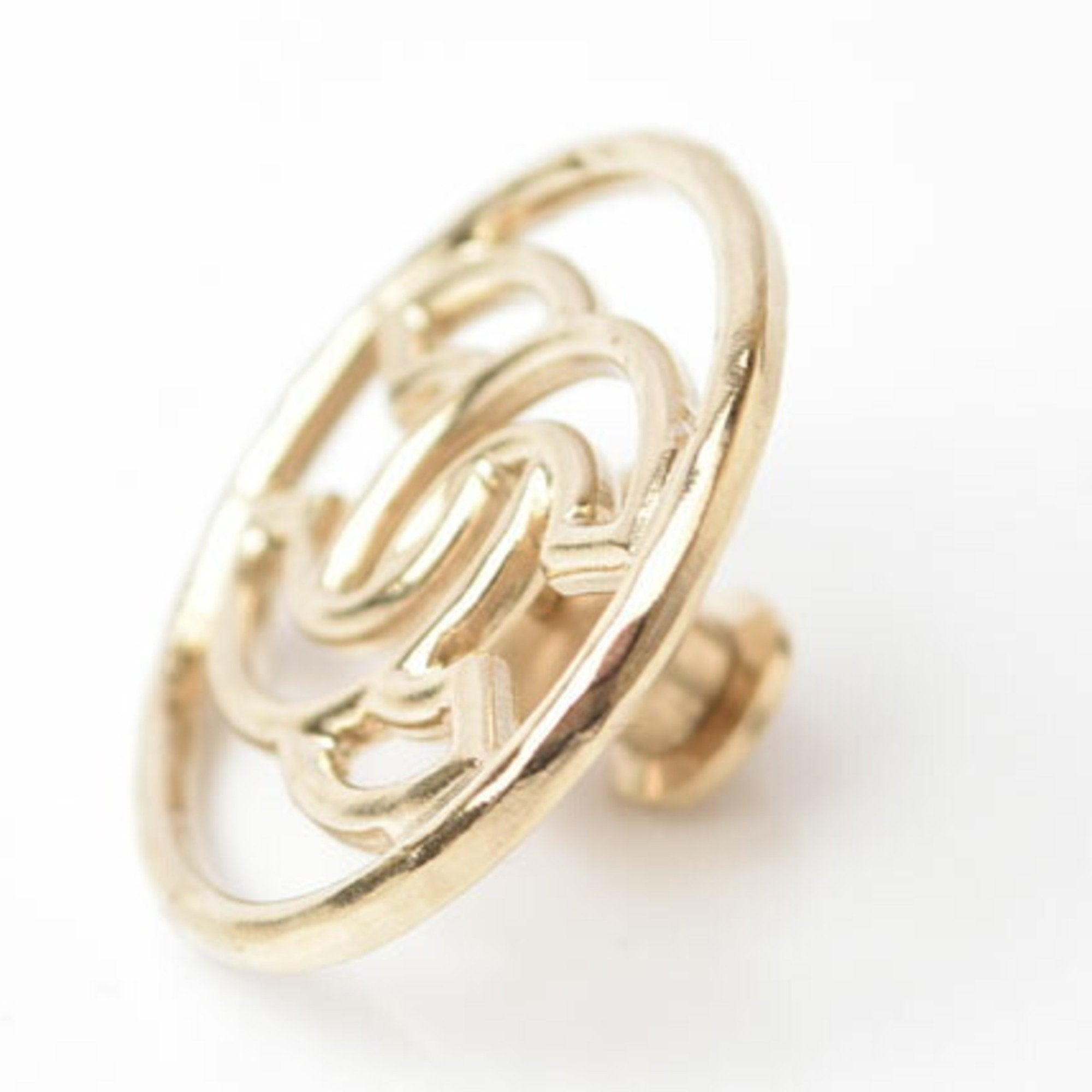 CC Logo Circle Brooch Gold-Tone Metal