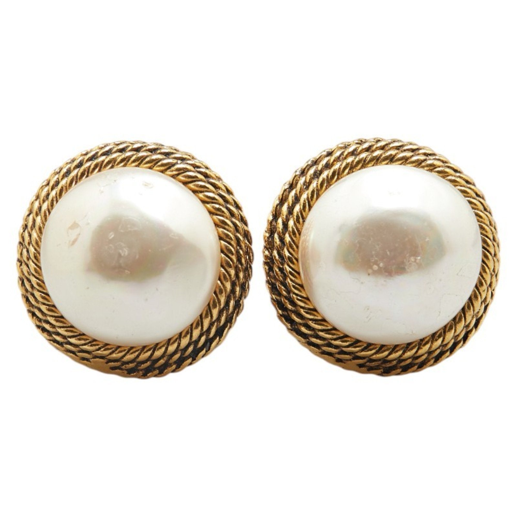 Earrings Pearl Gold-Tone Metal