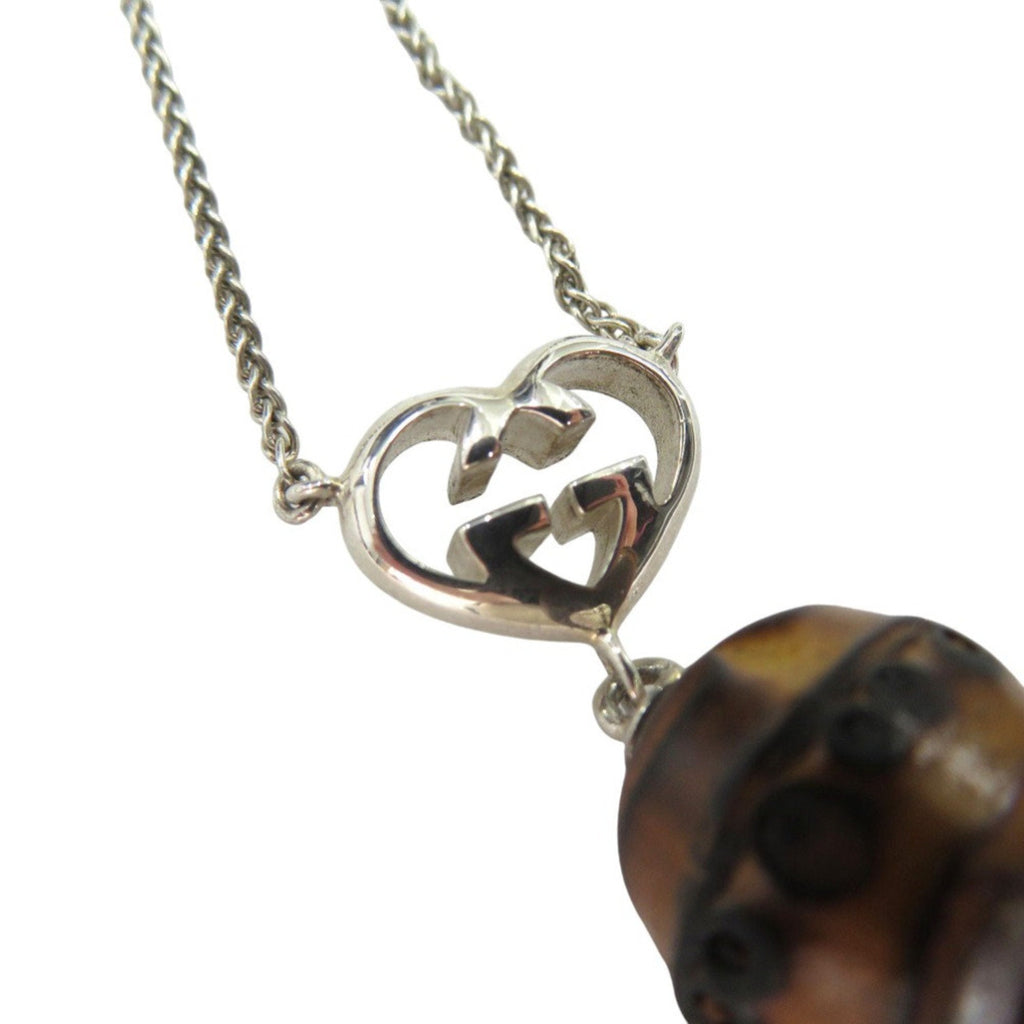 Interlocking G Heart Pendant Necklace Sterling Silver and Wood